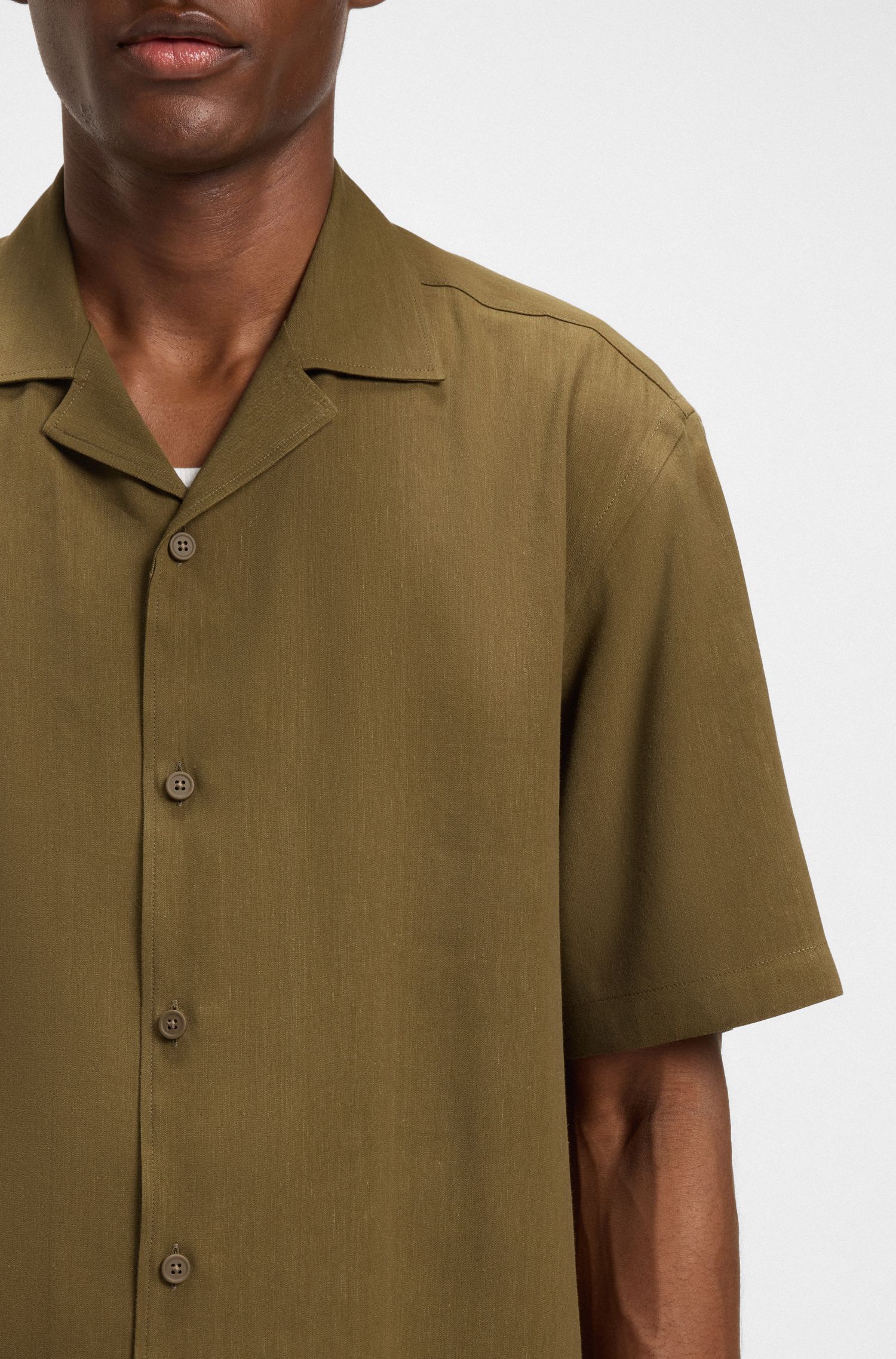 BOSS - Áo sơ mi dáng relaxed fit vải linen