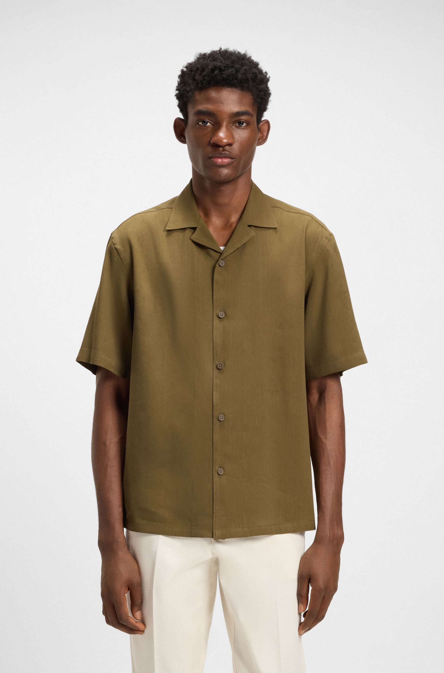 BOSS - Áo sơ mi dáng relaxed fit vải linen