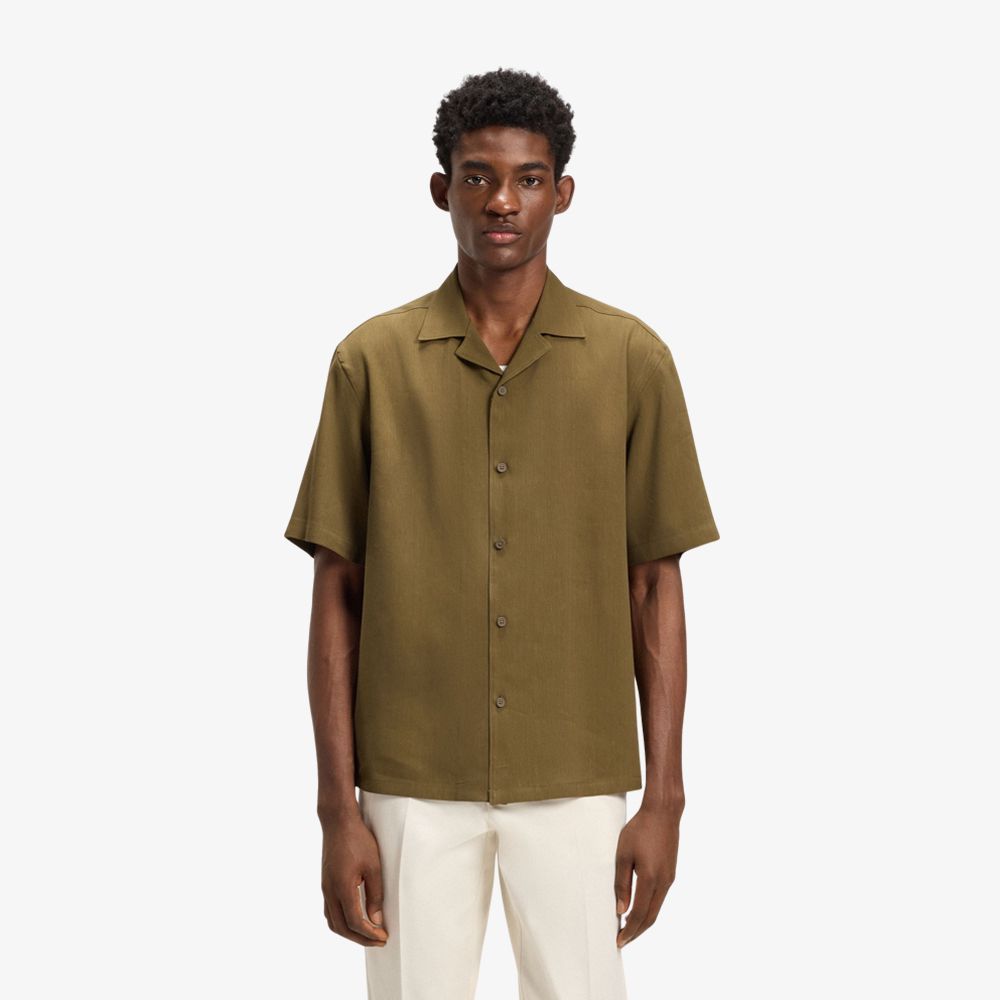 BOSS - Áo sơ mi dáng relaxed fit vải linen