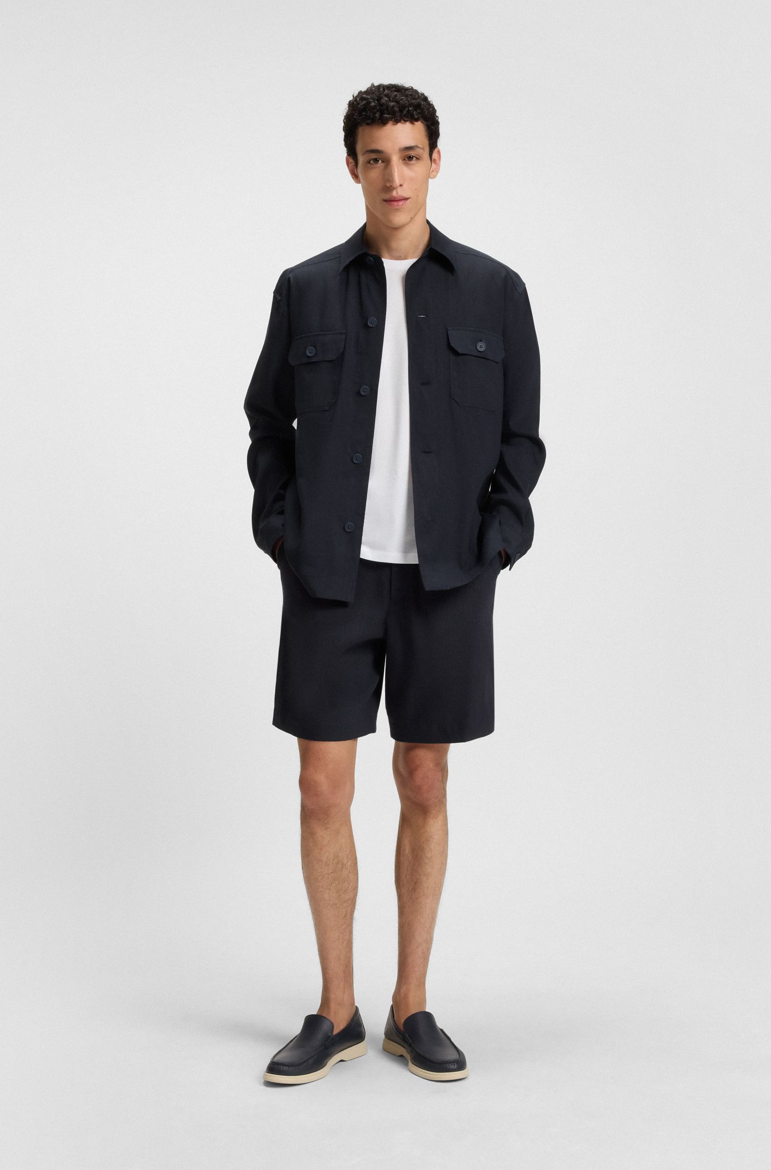 BOSS - Áo sơ mi dáng relaxed fit chất liệu linen pha Ý