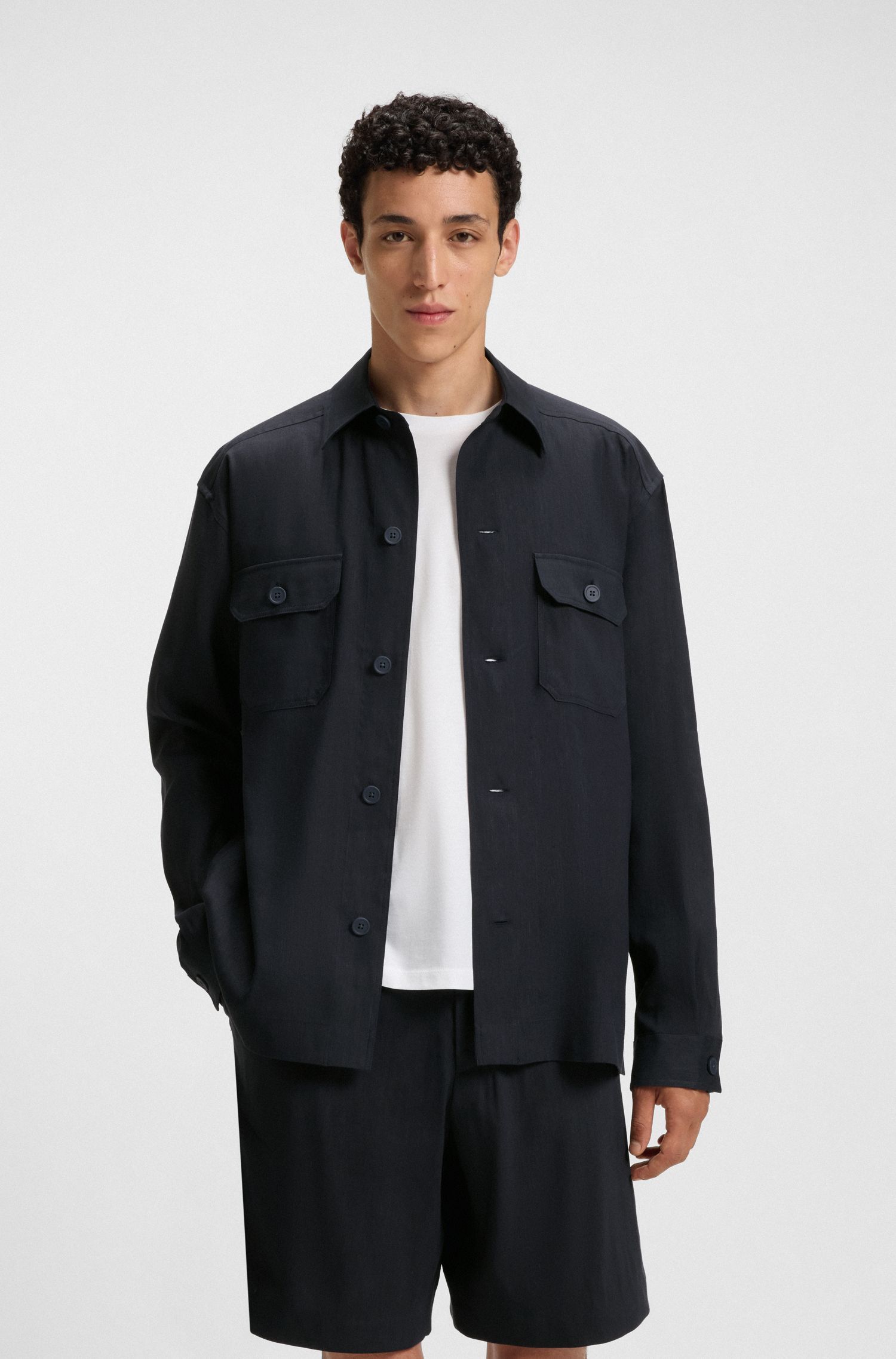 BOSS - Áo sơ mi dáng relaxed fit chất liệu linen pha Ý