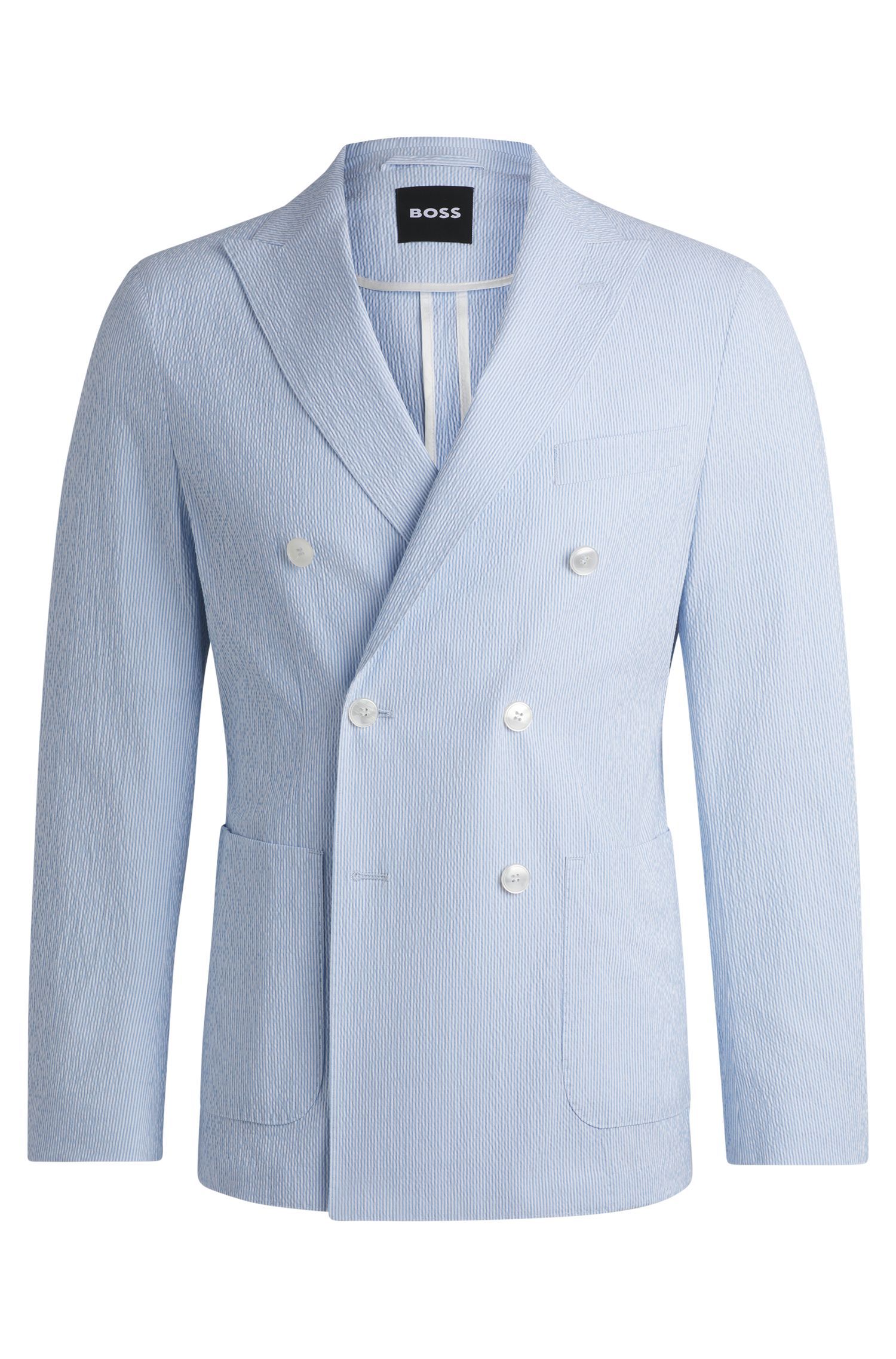 BOSS - Áo vest bộ dáng slim fit chất liệu cotton seersucker