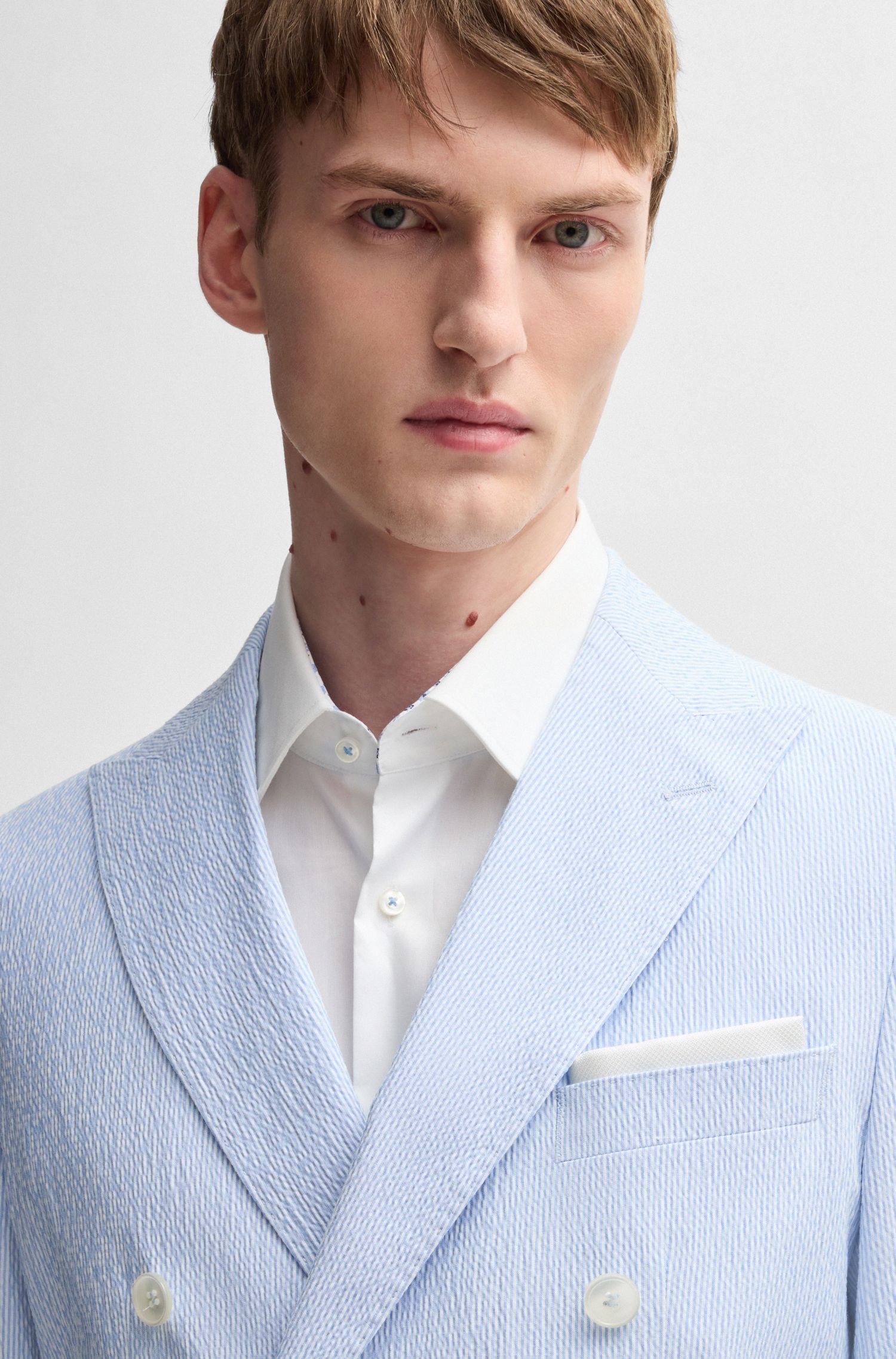 BOSS - Áo vest bộ dáng slim fit chất liệu cotton seersucker