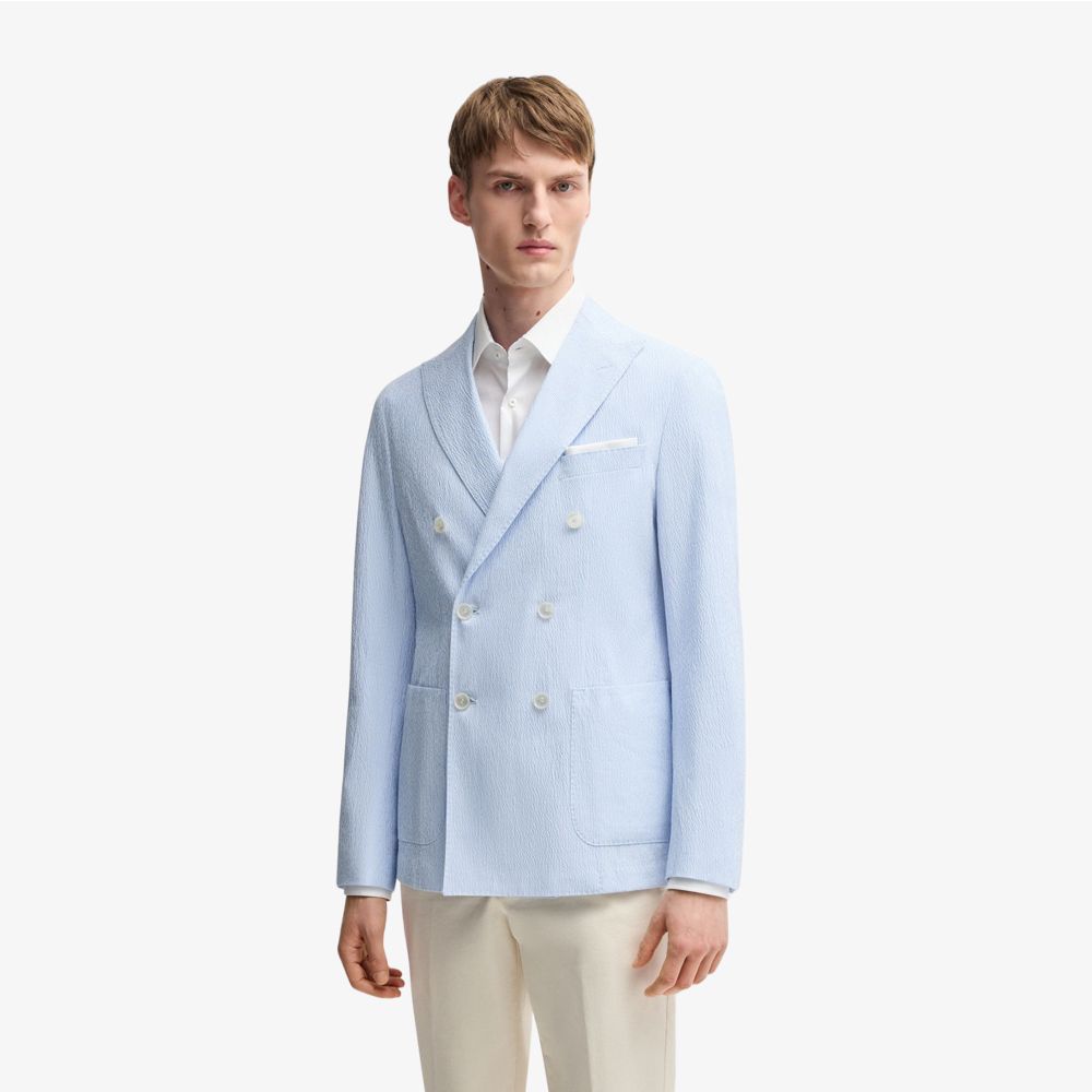 BOSS - Áo vest bộ dáng slim fit chất liệu cotton seersucker
