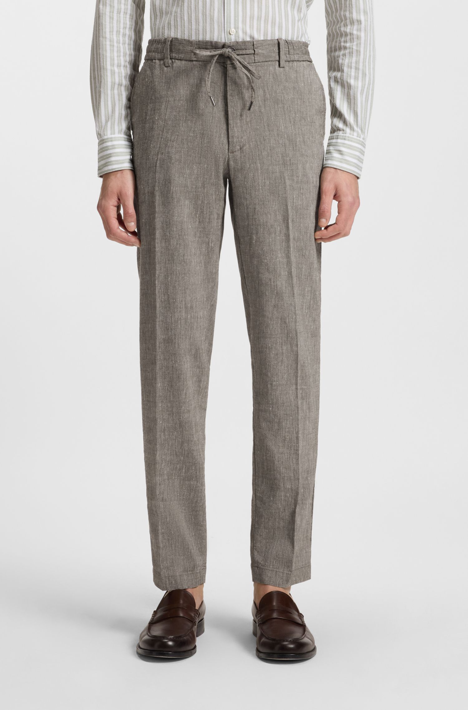 Quần âu dáng regular-fit vải linen pha