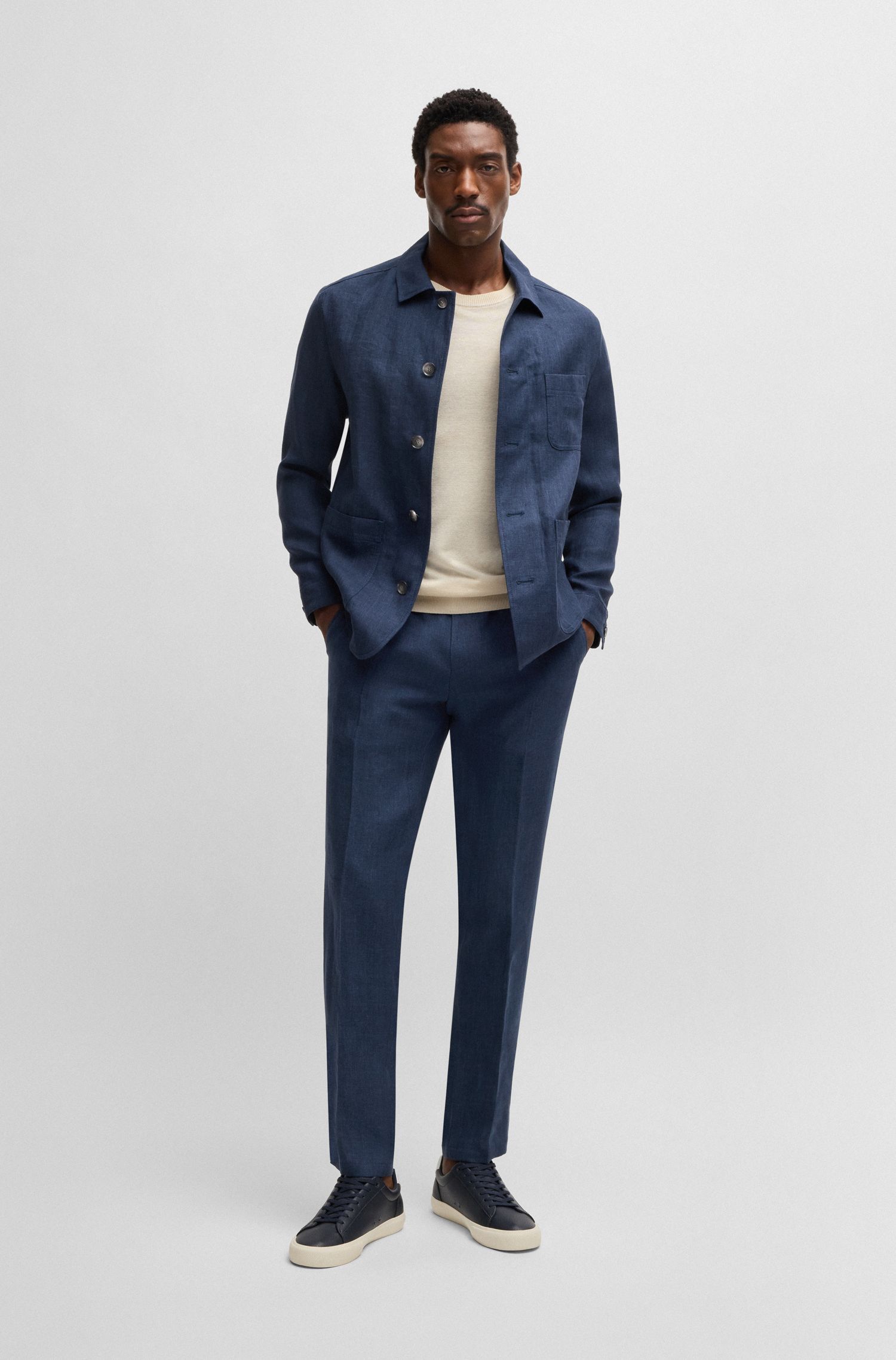 BOSS - Quần tây công sở chất liệu linen canvas