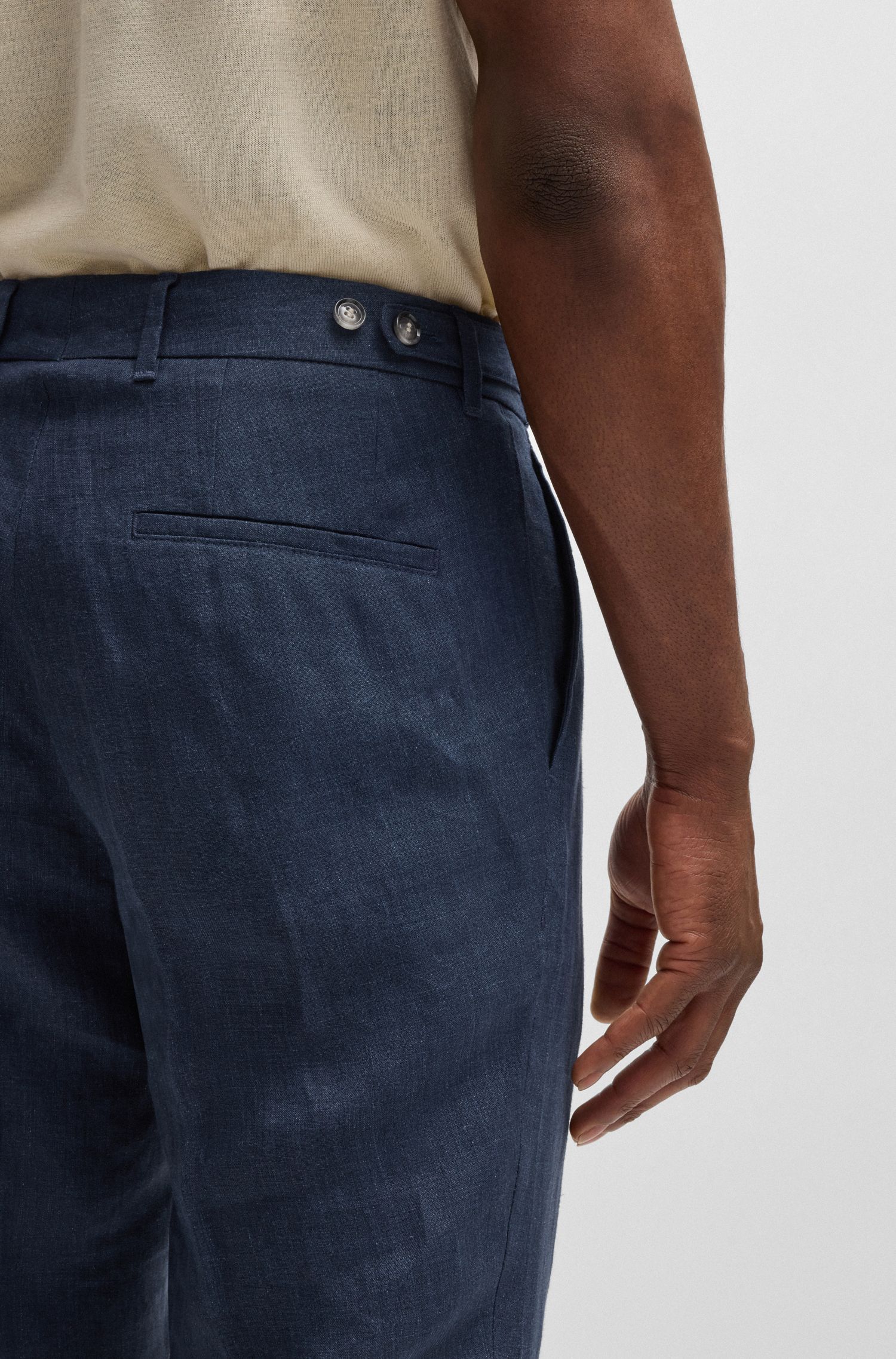 BOSS - Quần tây công sở chất liệu linen canvas