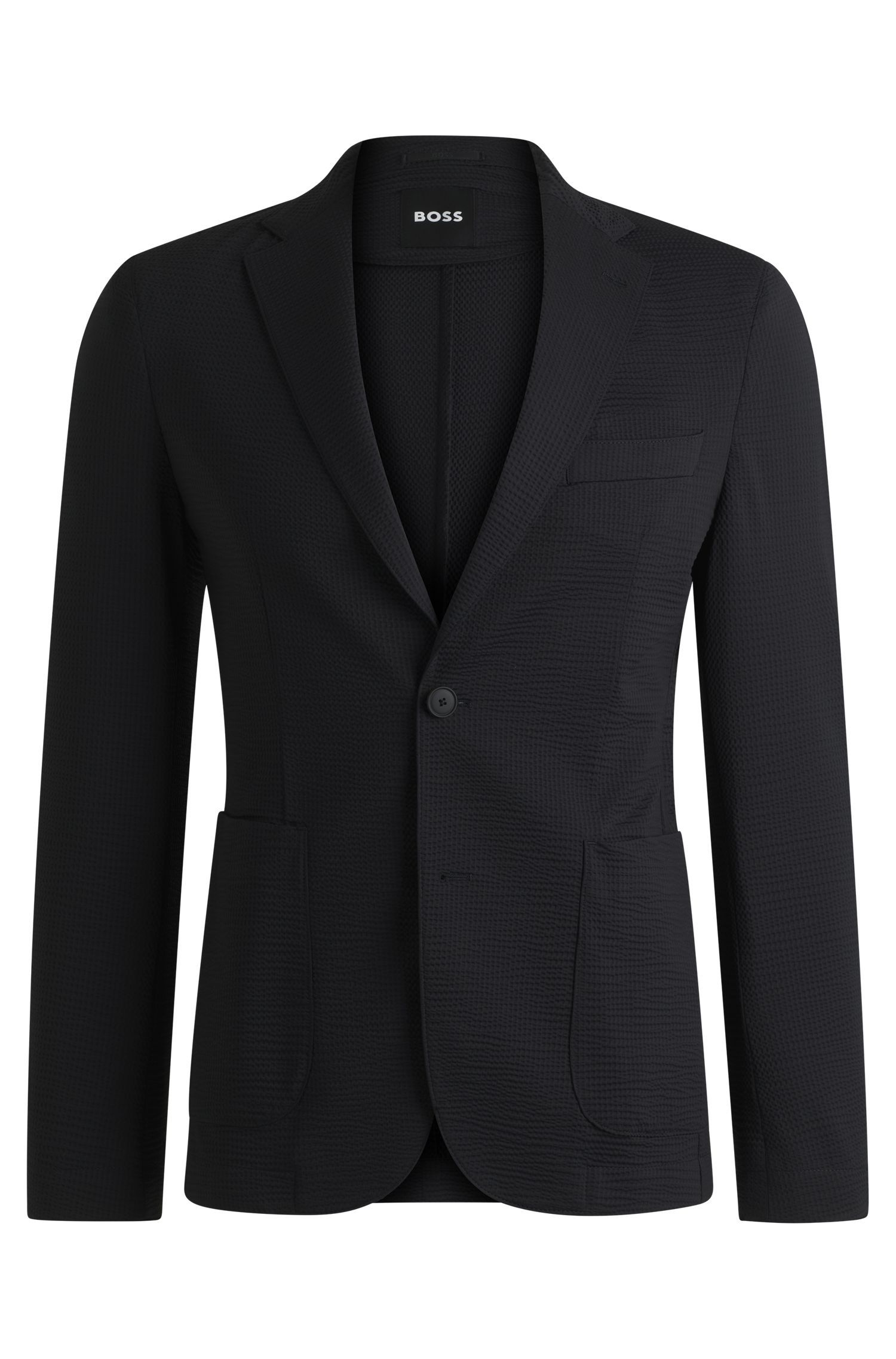 BOSS - Áo vest dáng slim fit chất liệu seersucker co giãn