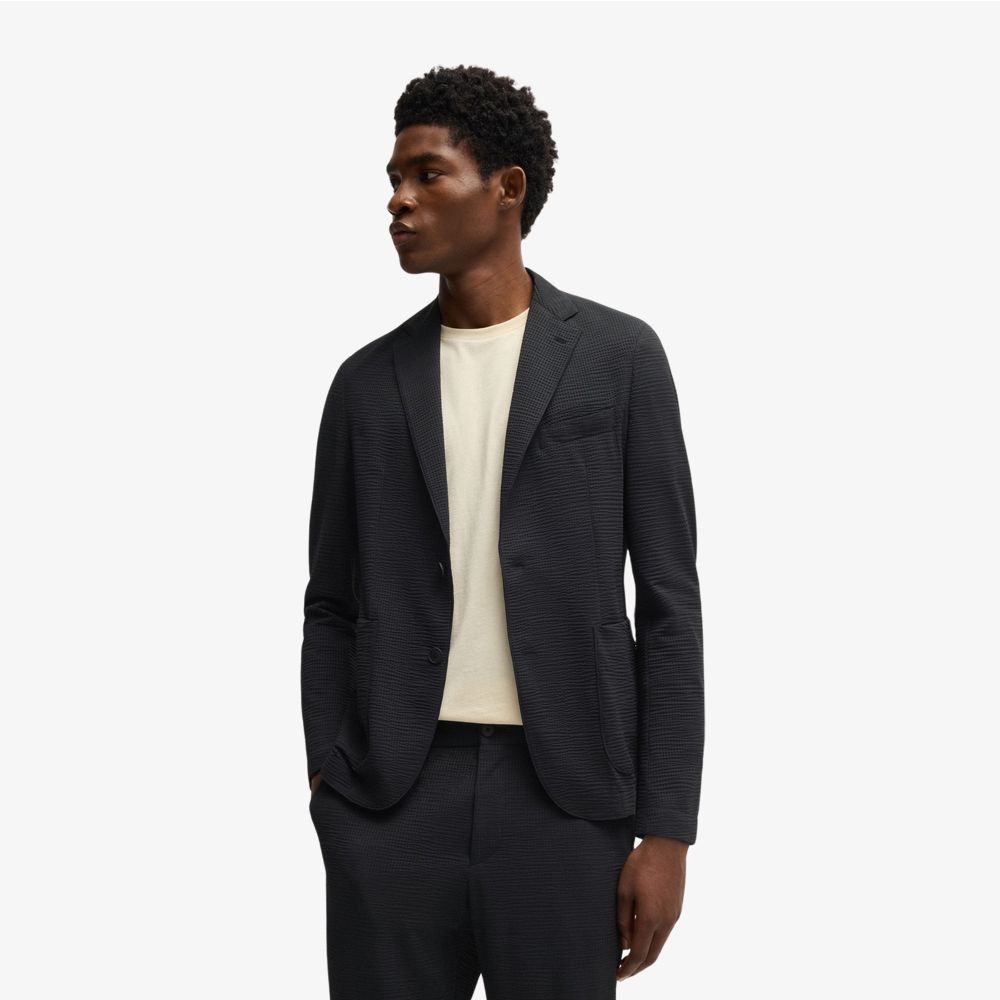 BOSS - Áo vest dáng slim fit chất liệu seersucker co giãn