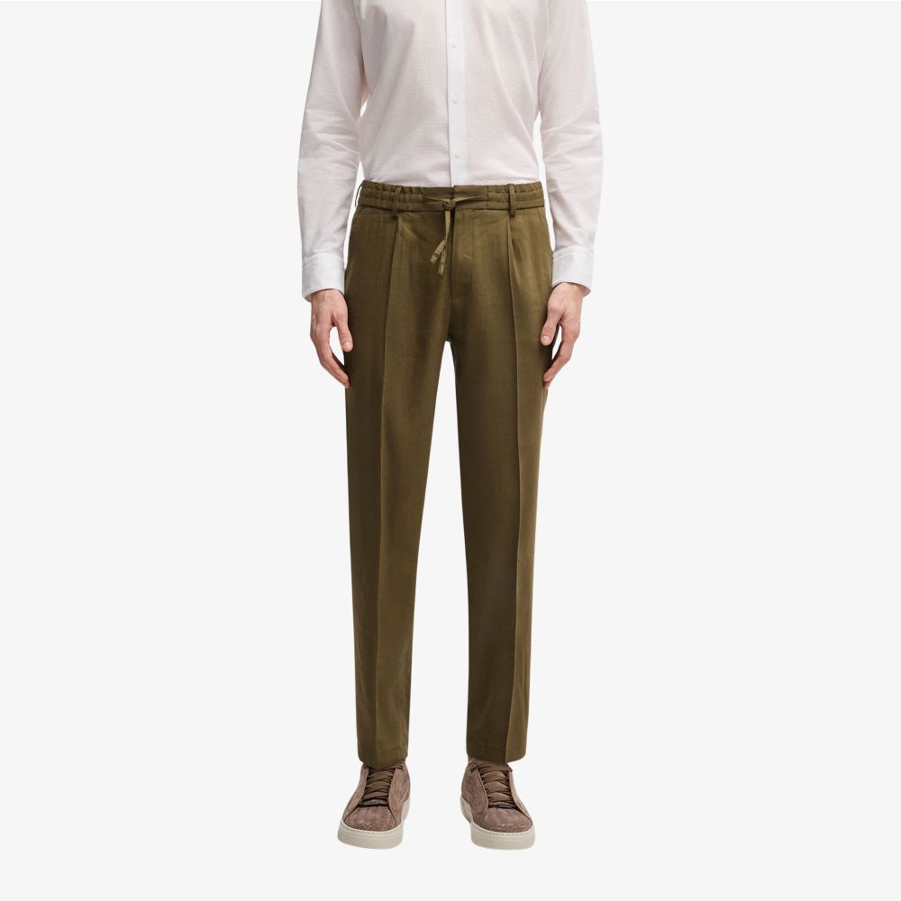 BOSS - Quần tây dáng tapered fit chất liệu linen pha