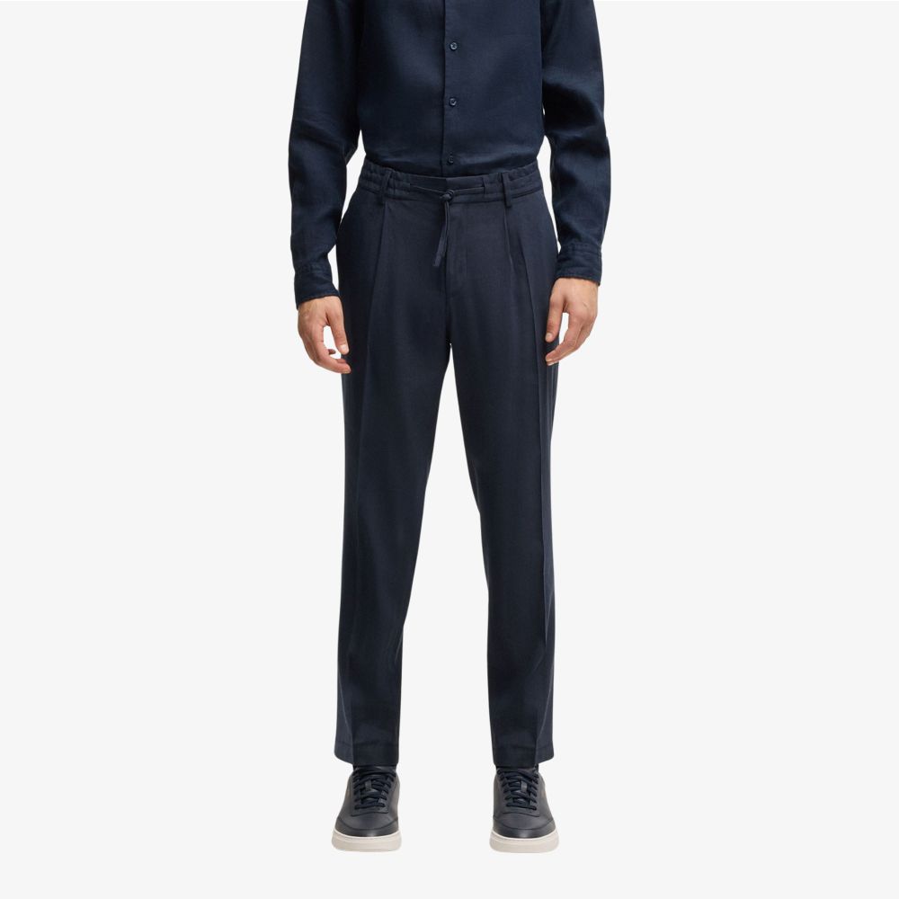 BOSS - Quần tây dáng tapered fit chất liệu linen pha