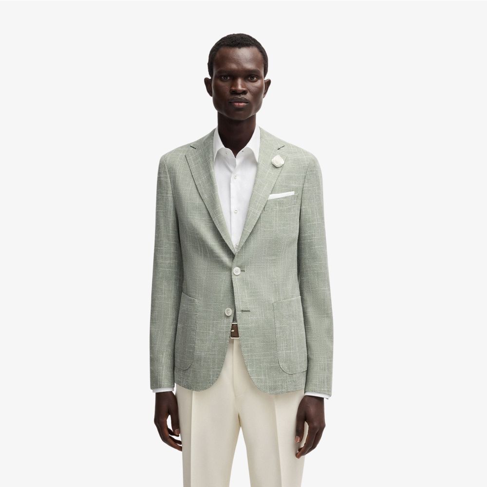 BOSS - Áo blazer dáng slim fit chất liệu vải họa tiết micro