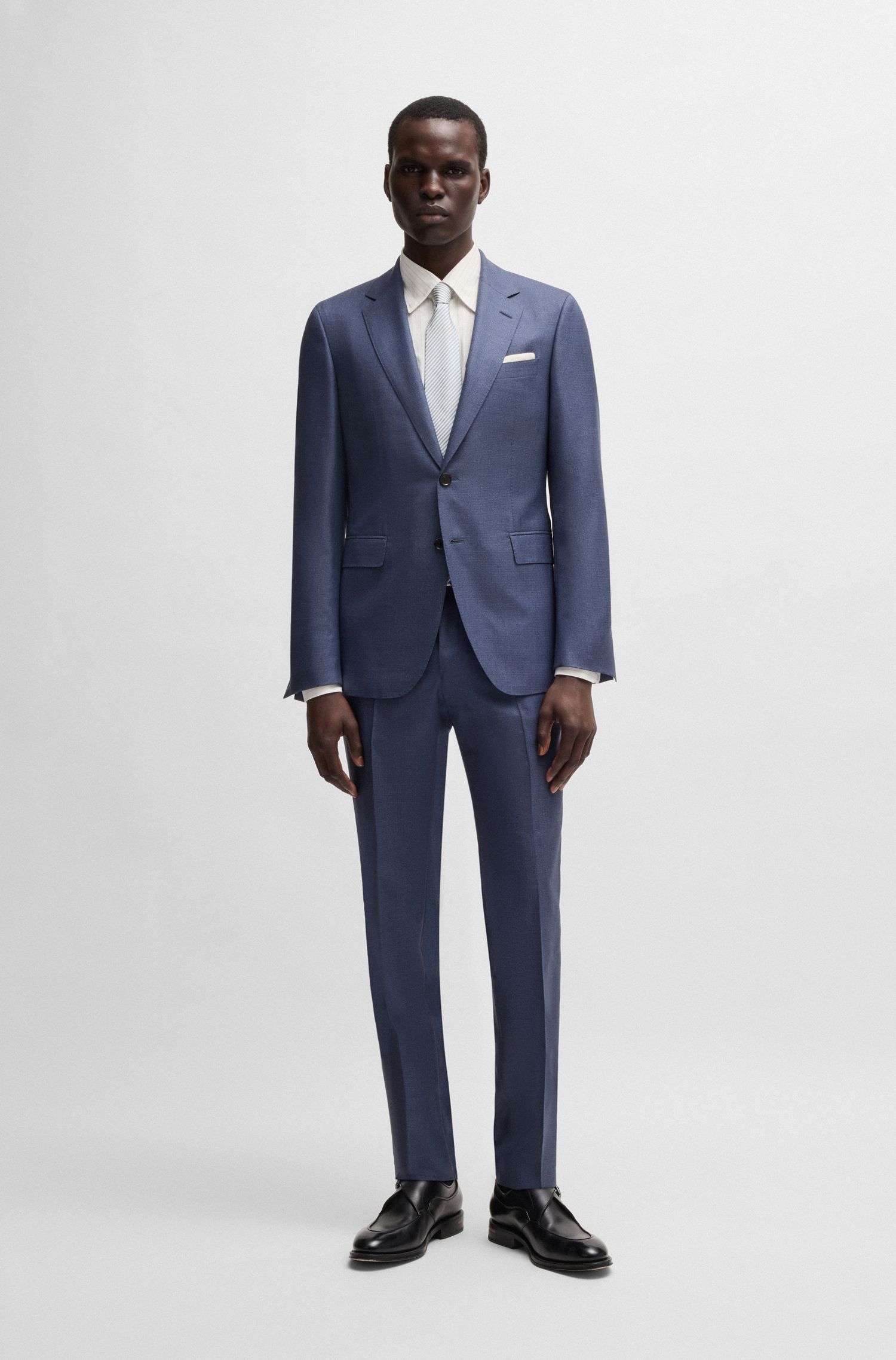 BOSS - Áo sơ mi dáng ôm slim fit chất liệu cotton sọc Ý