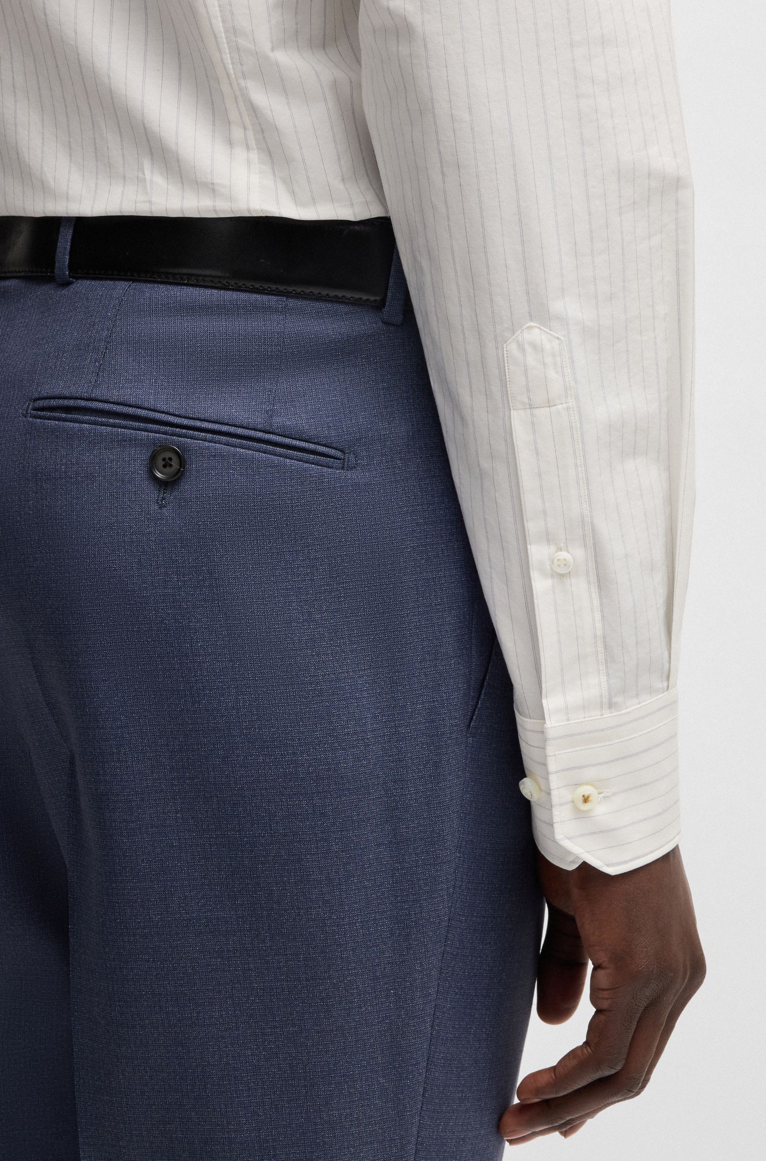 BOSS - Áo sơ mi dáng ôm slim fit chất liệu cotton sọc Ý