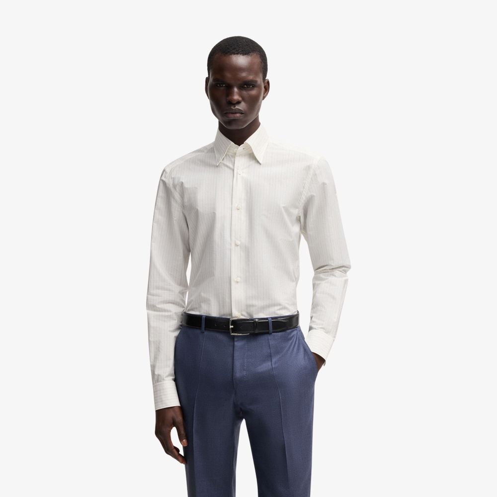BOSS - Áo sơ mi dáng ôm slim fit chất liệu cotton sọc Ý