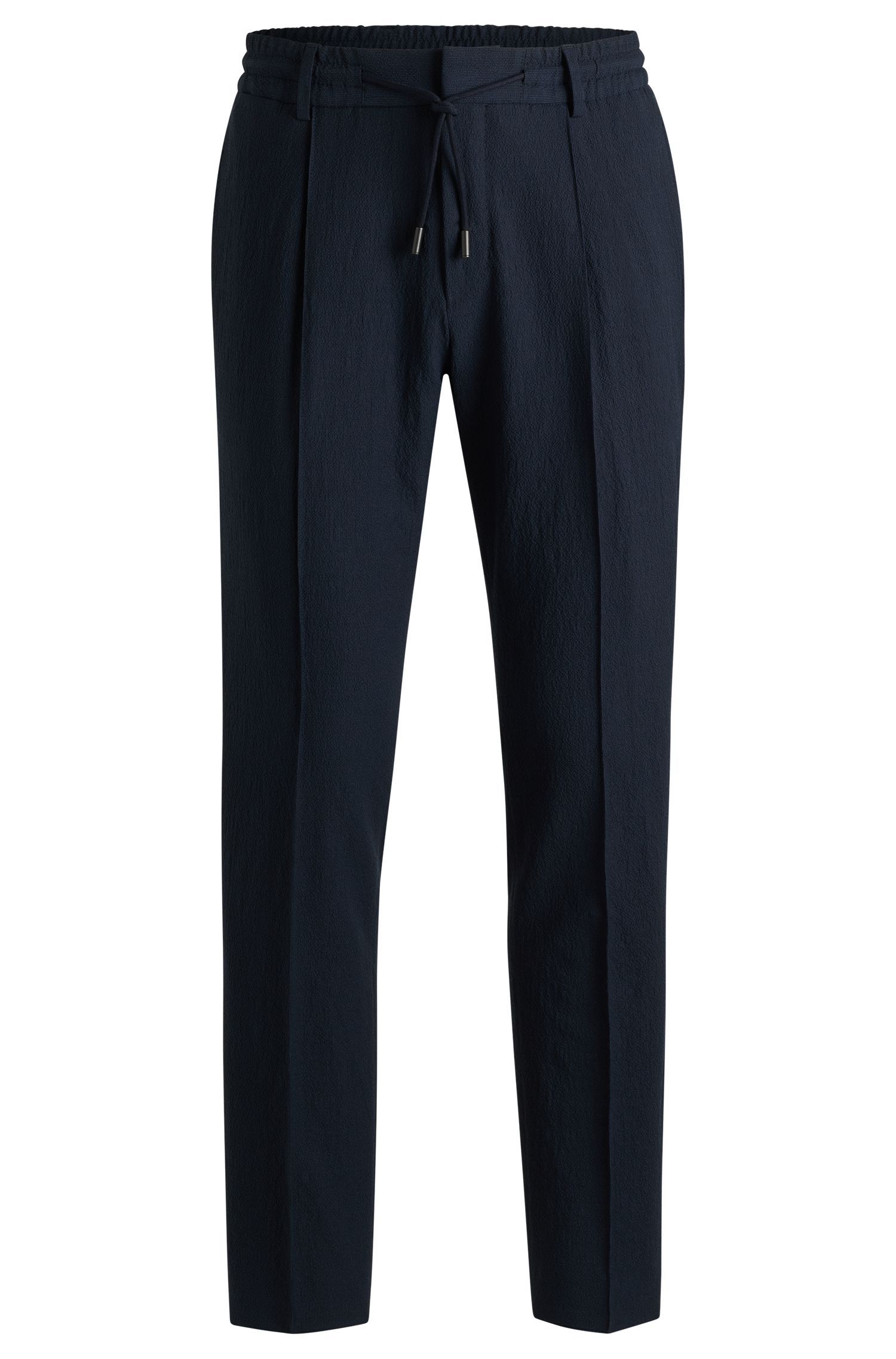 BOSS - Quần dài dáng ôm slim fit chất liệu seersucker pha len virgin wool
