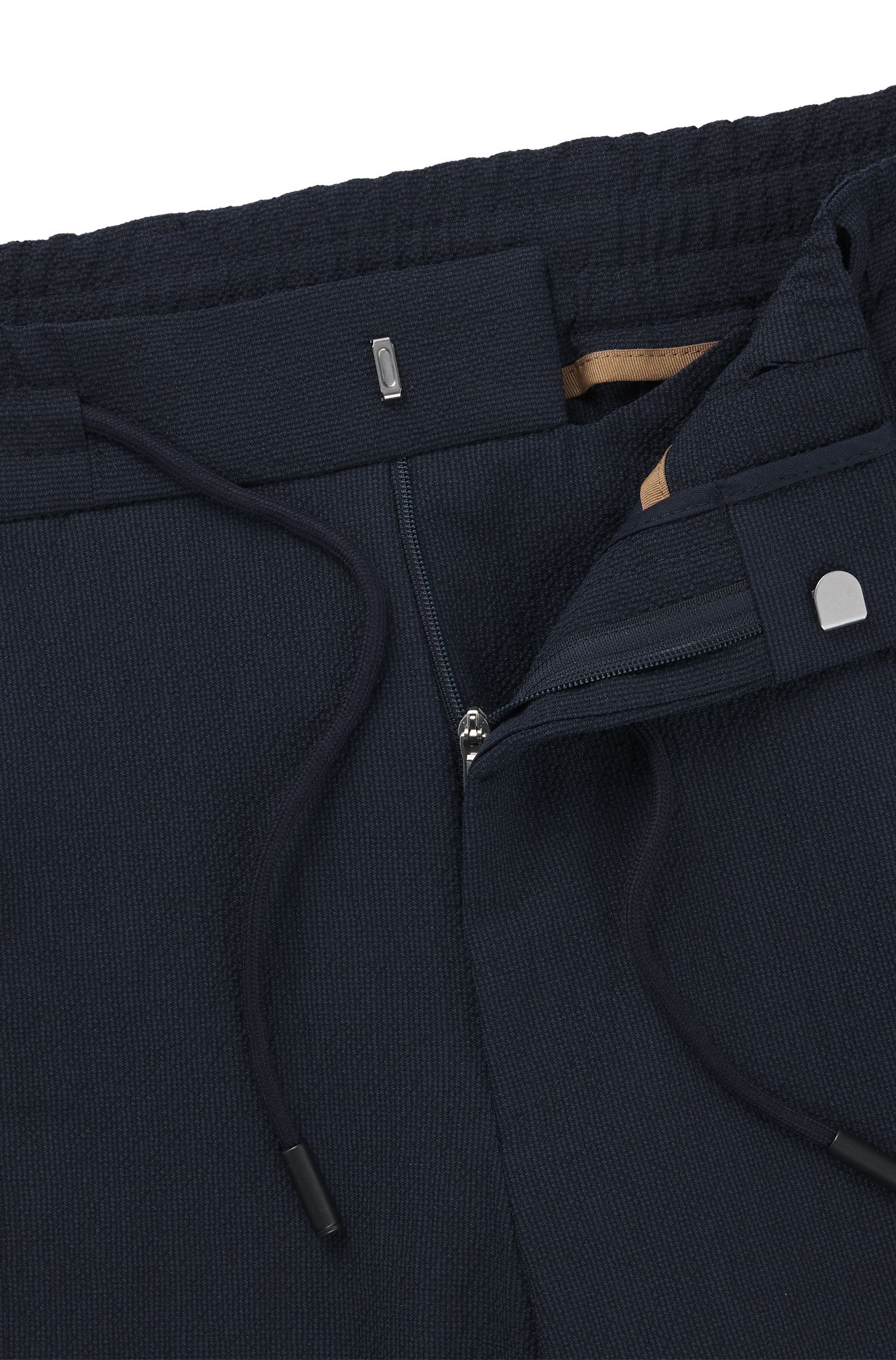 BOSS - Quần dài dáng ôm slim fit chất liệu seersucker pha len virgin wool