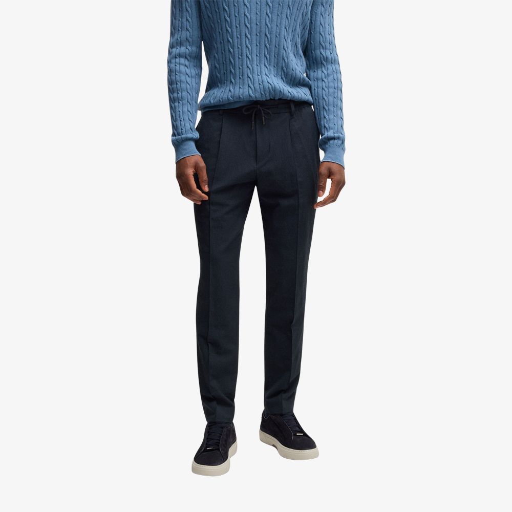 BOSS - Quần dài dáng ôm slim fit chất liệu seersucker pha len virgin wool