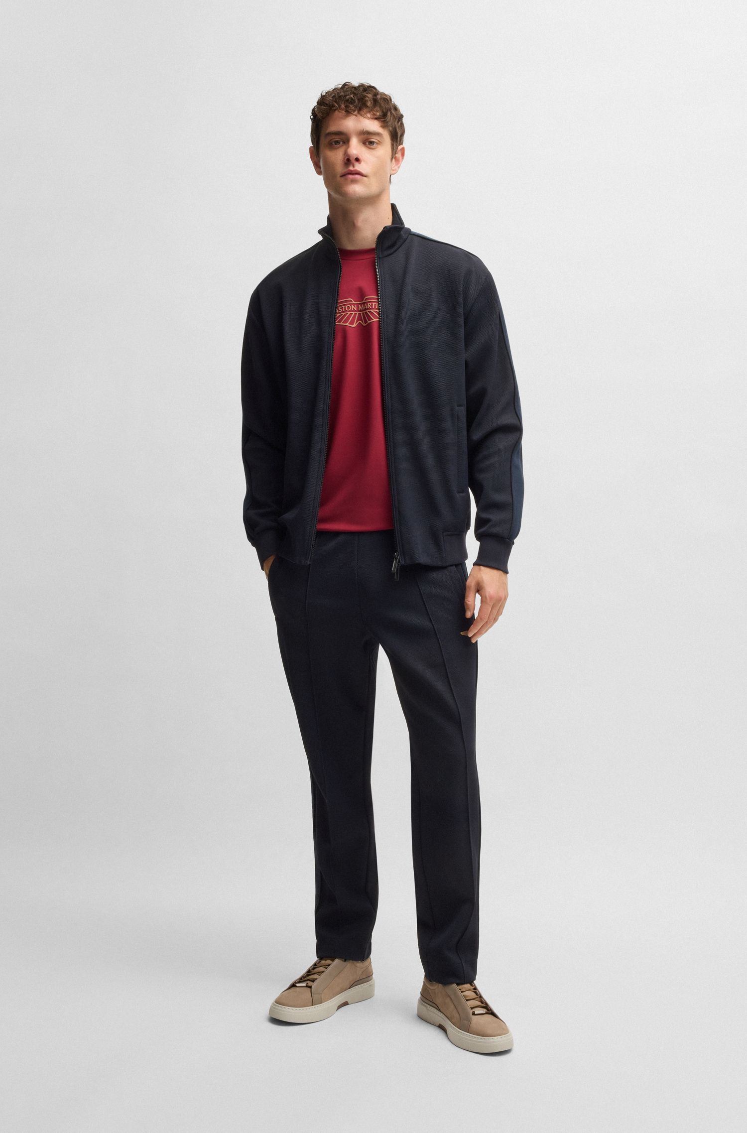 BOSS x Aston Martin Quần tracksuit jersey với sọc da đục lỗ