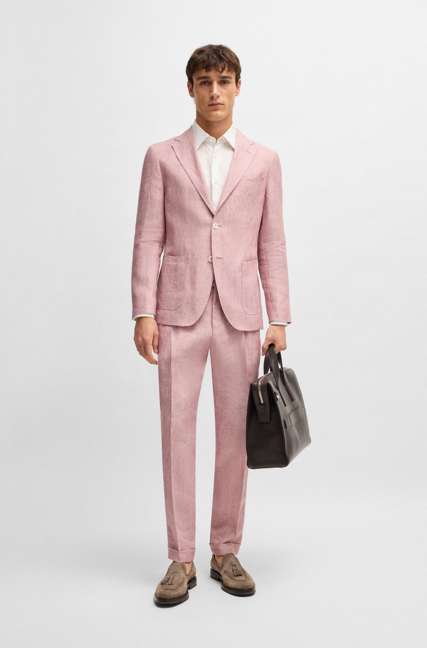 BOSS - Áo sơ mi dáng ôm slim fit chất liệu linen
