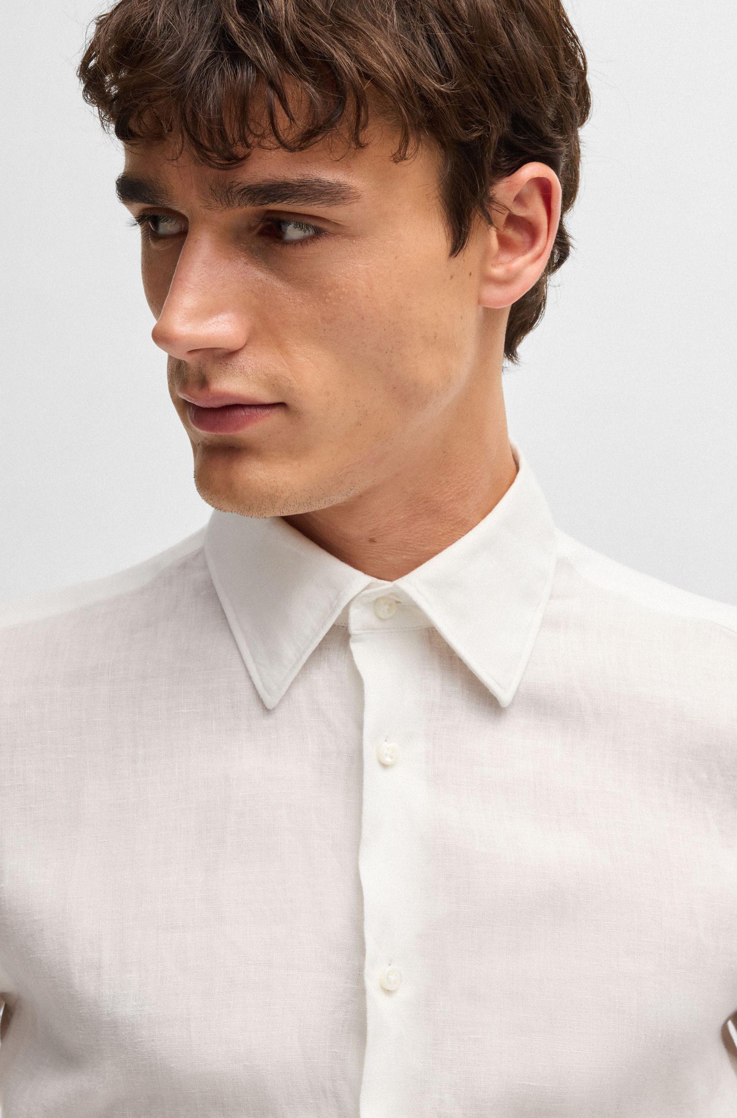 BOSS - Áo sơ mi dáng ôm slim fit chất liệu linen