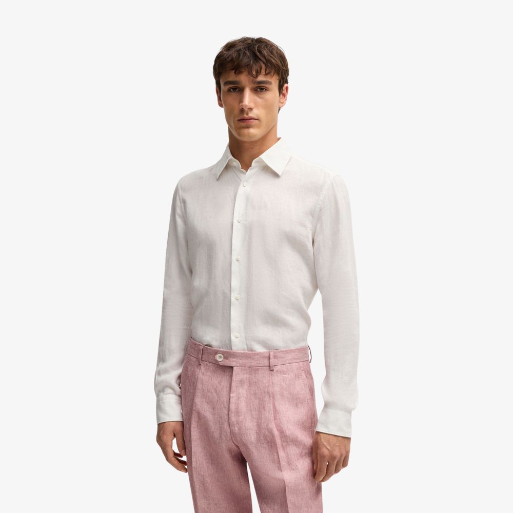 BOSS - Áo sơ mi dáng ôm slim fit chất liệu linen