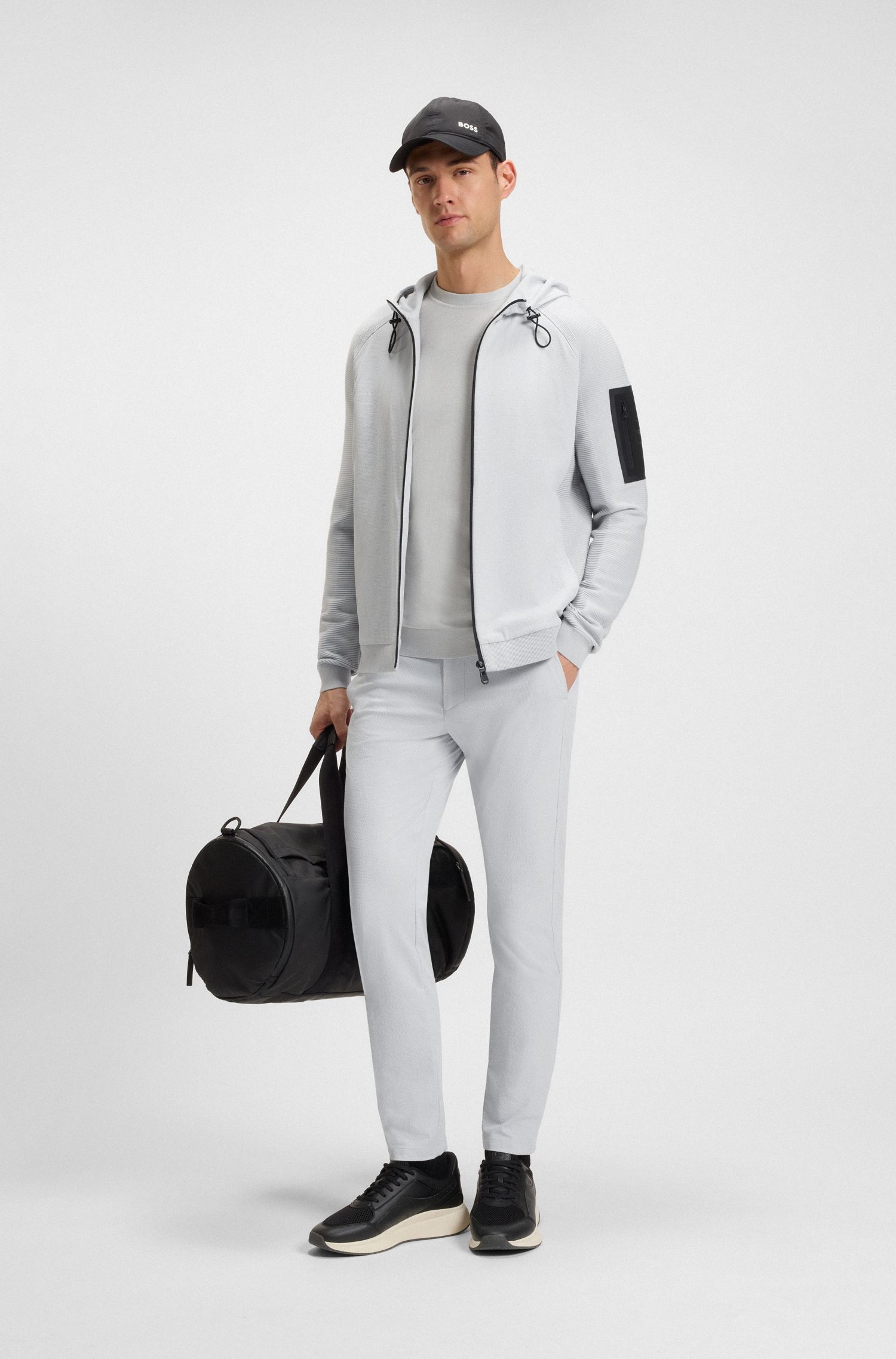 BOSS - Quần chinos dáng slim fit vải seersucker co giãn