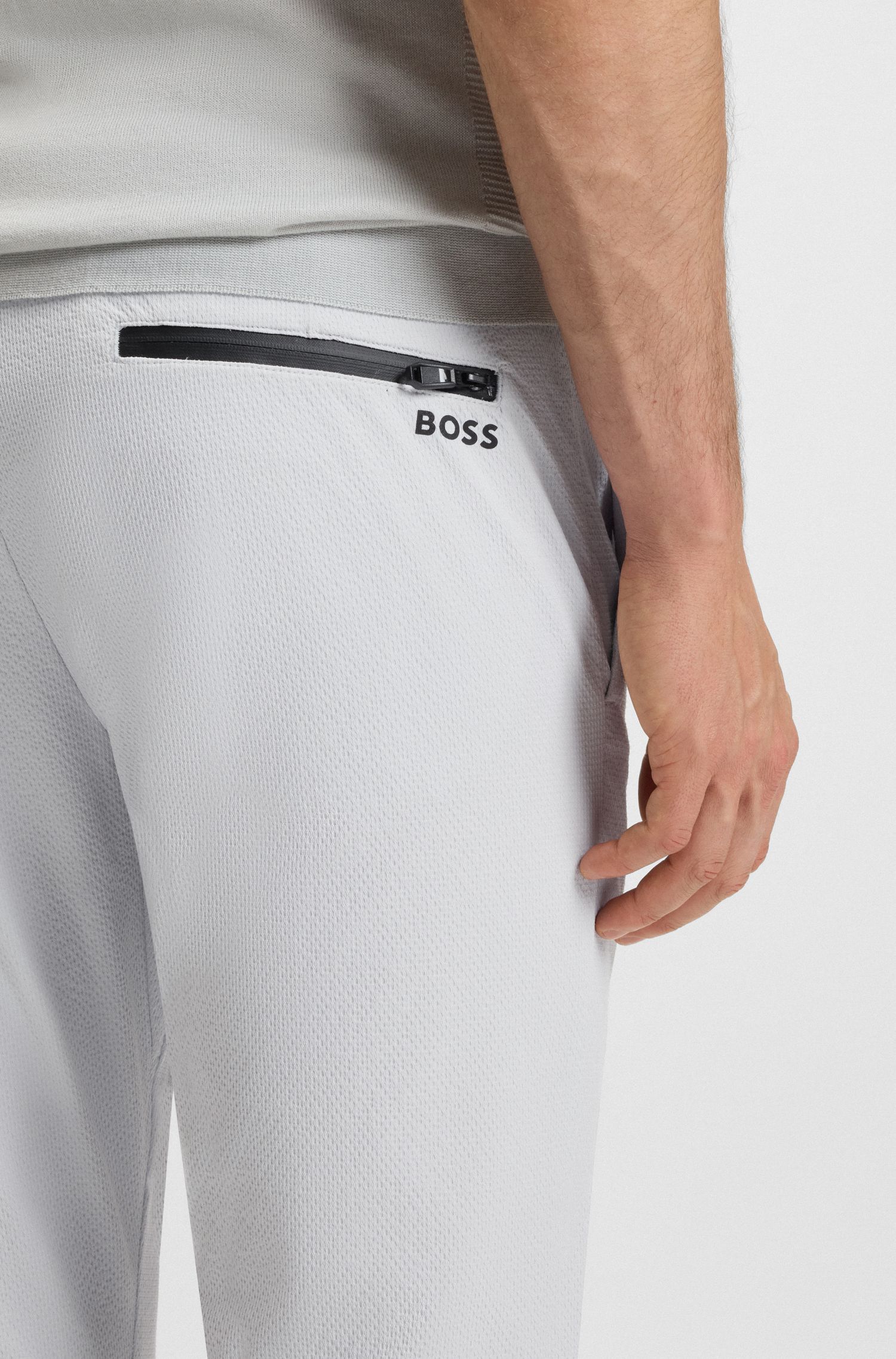 BOSS - Quần chinos dáng slim fit vải seersucker co giãn