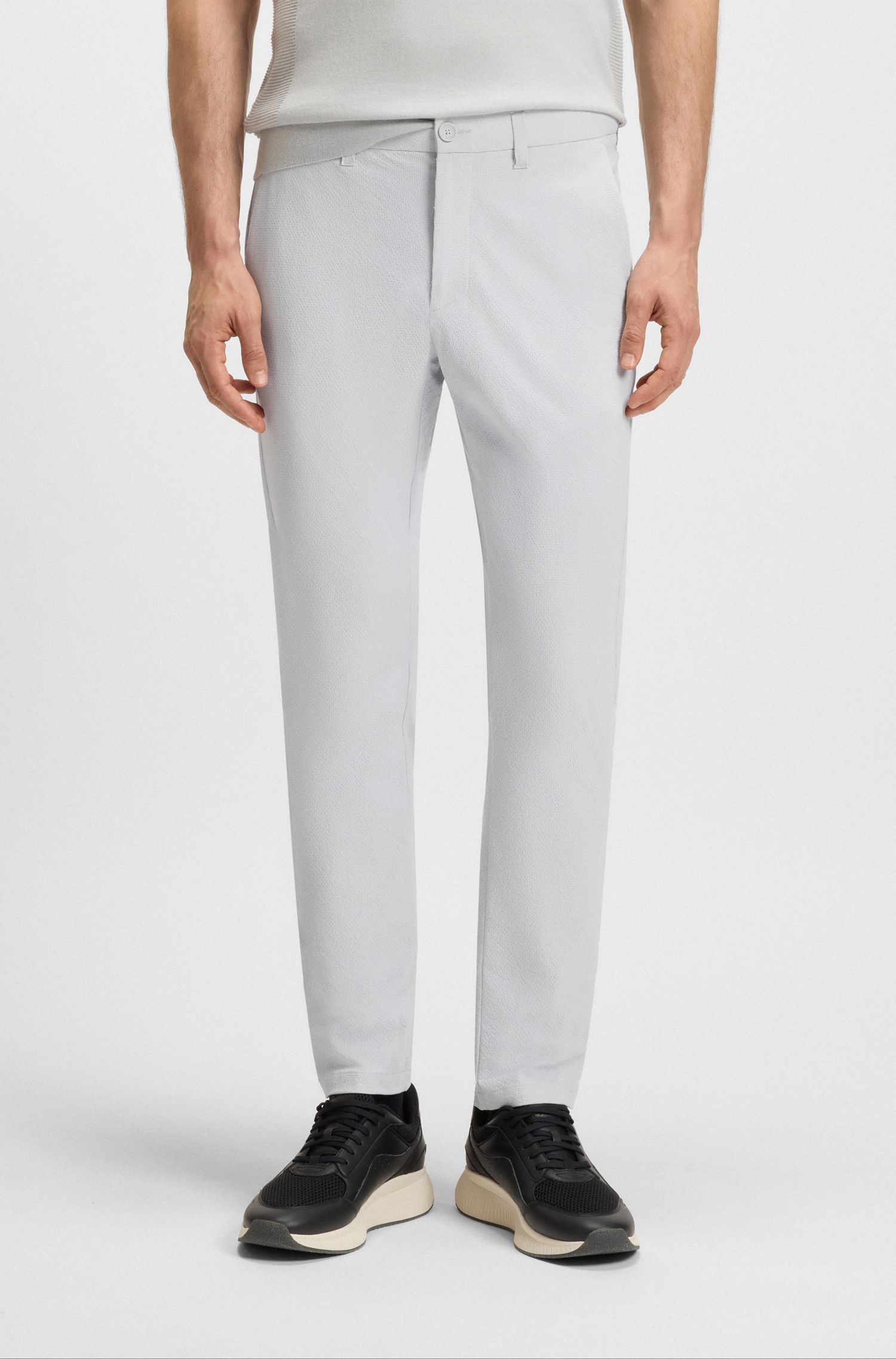 BOSS - Quần chinos dáng slim fit vải seersucker co giãn