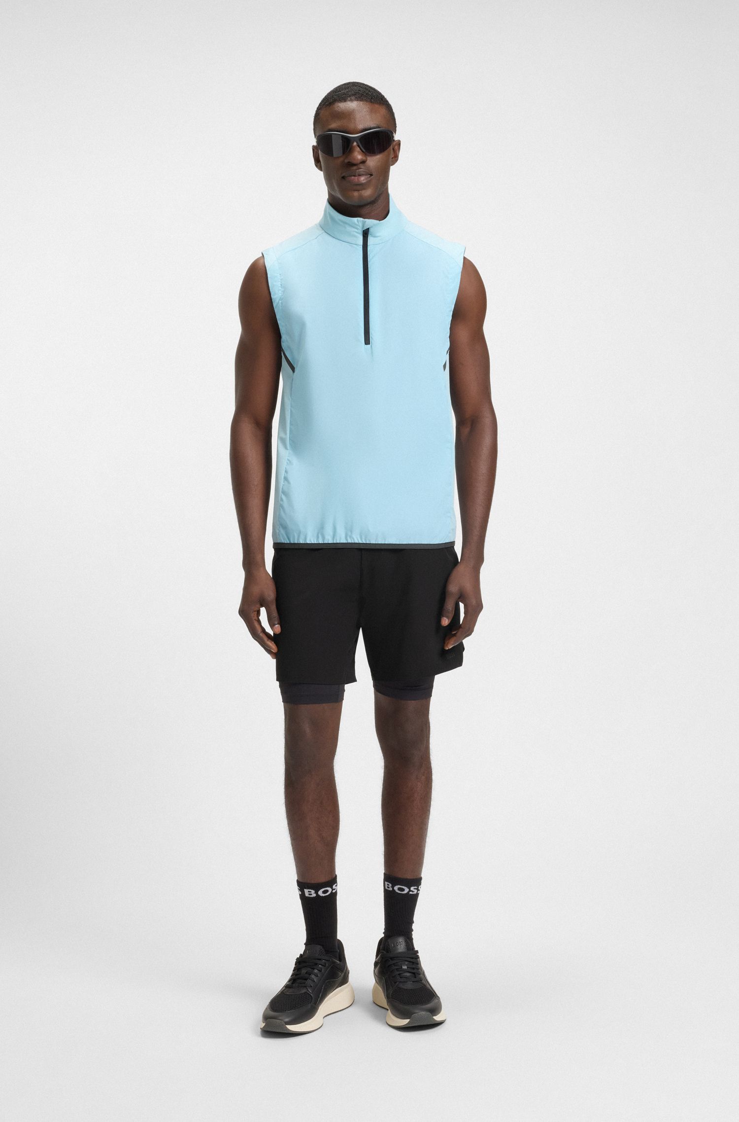 BOSS - Quần shorts thể thao 2 lớp vải nhanh khô