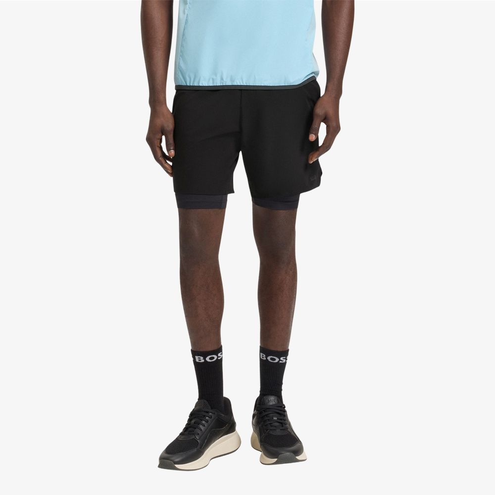 BOSS - Quần shorts thể thao 2 lớp vải nhanh khô