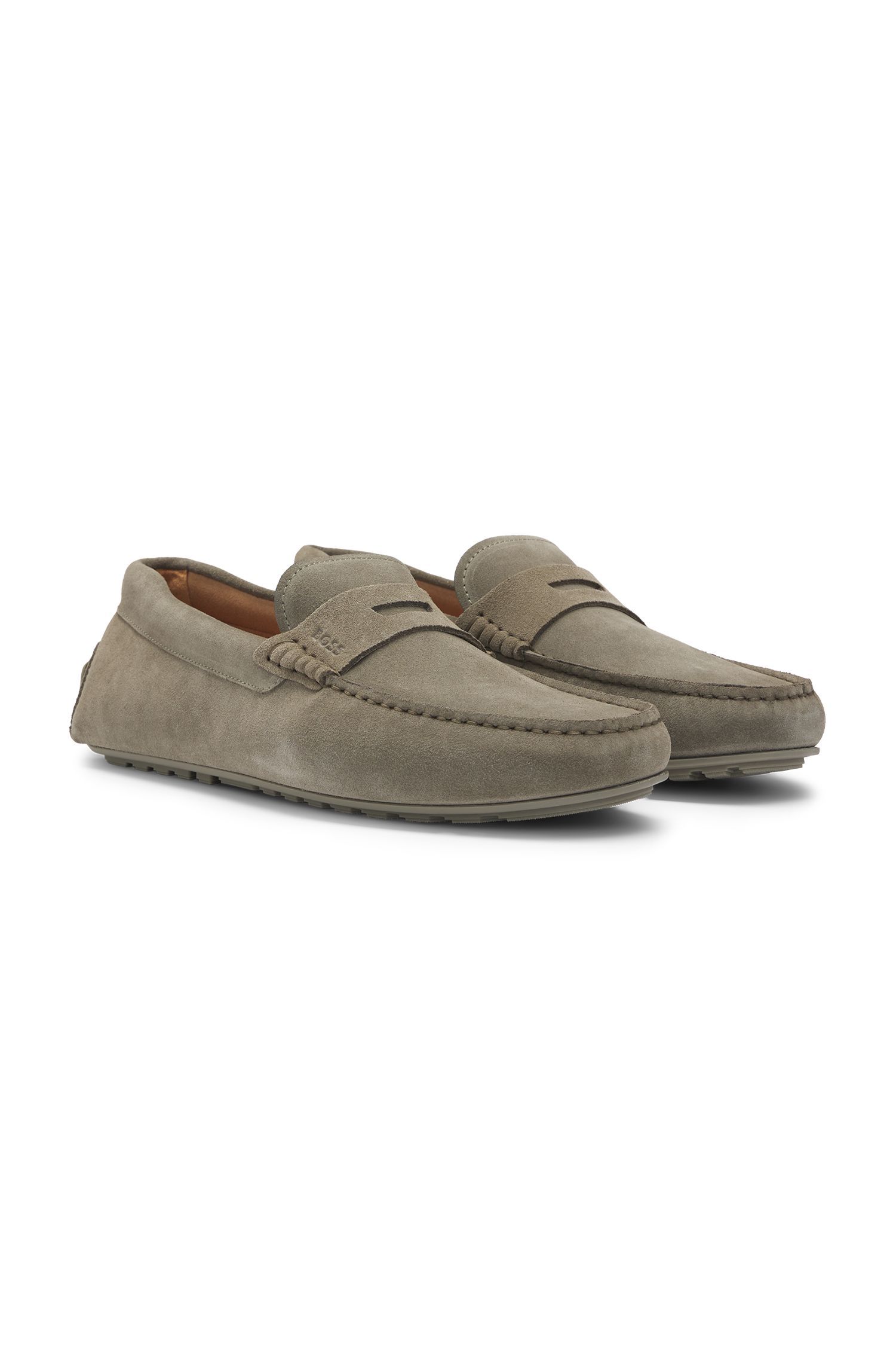 Giày lười moccasin da lộn thủ công Bồ Đào Nha với chi tiết penny