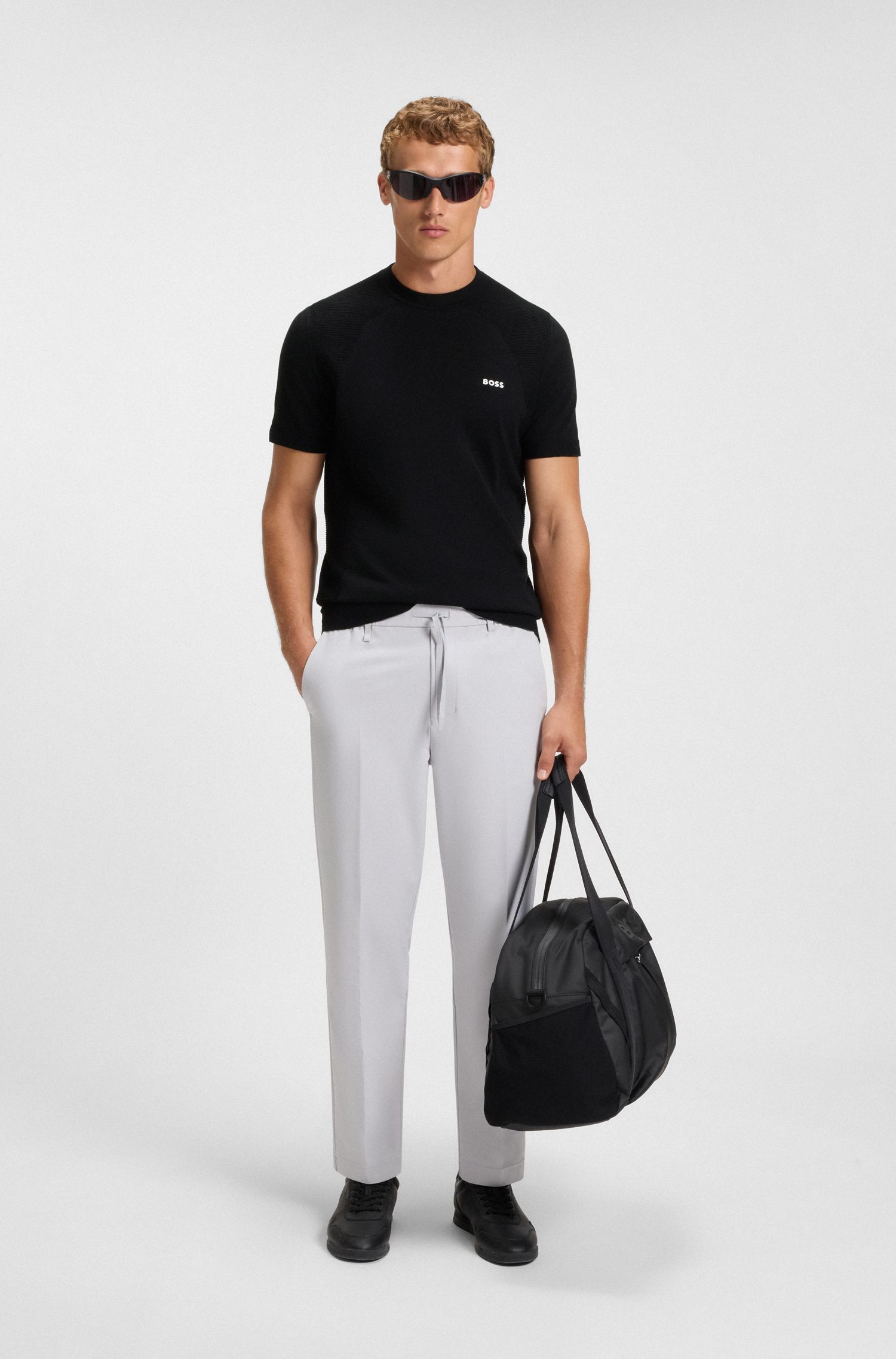 BOSS - Áo thun dệt công nghệ điều nhiệt vải cotton pha