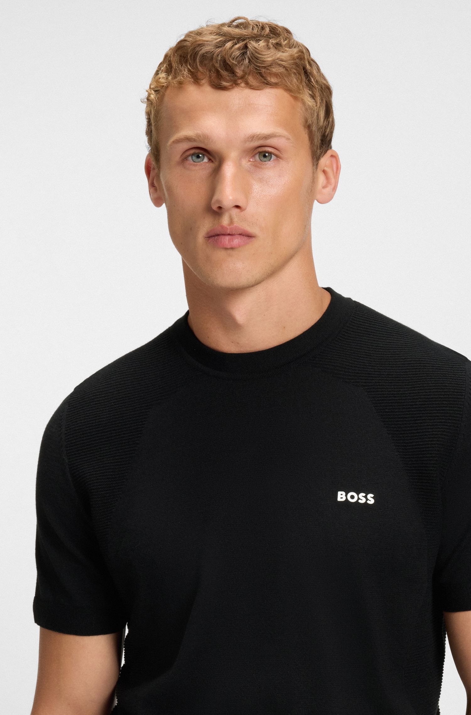 BOSS - Áo thun dệt công nghệ điều nhiệt vải cotton pha