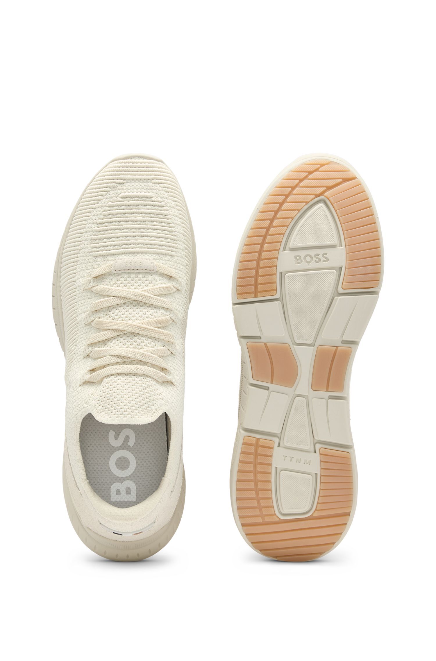 BOSS - Giày sneakers với phần thân lưới và da lộn