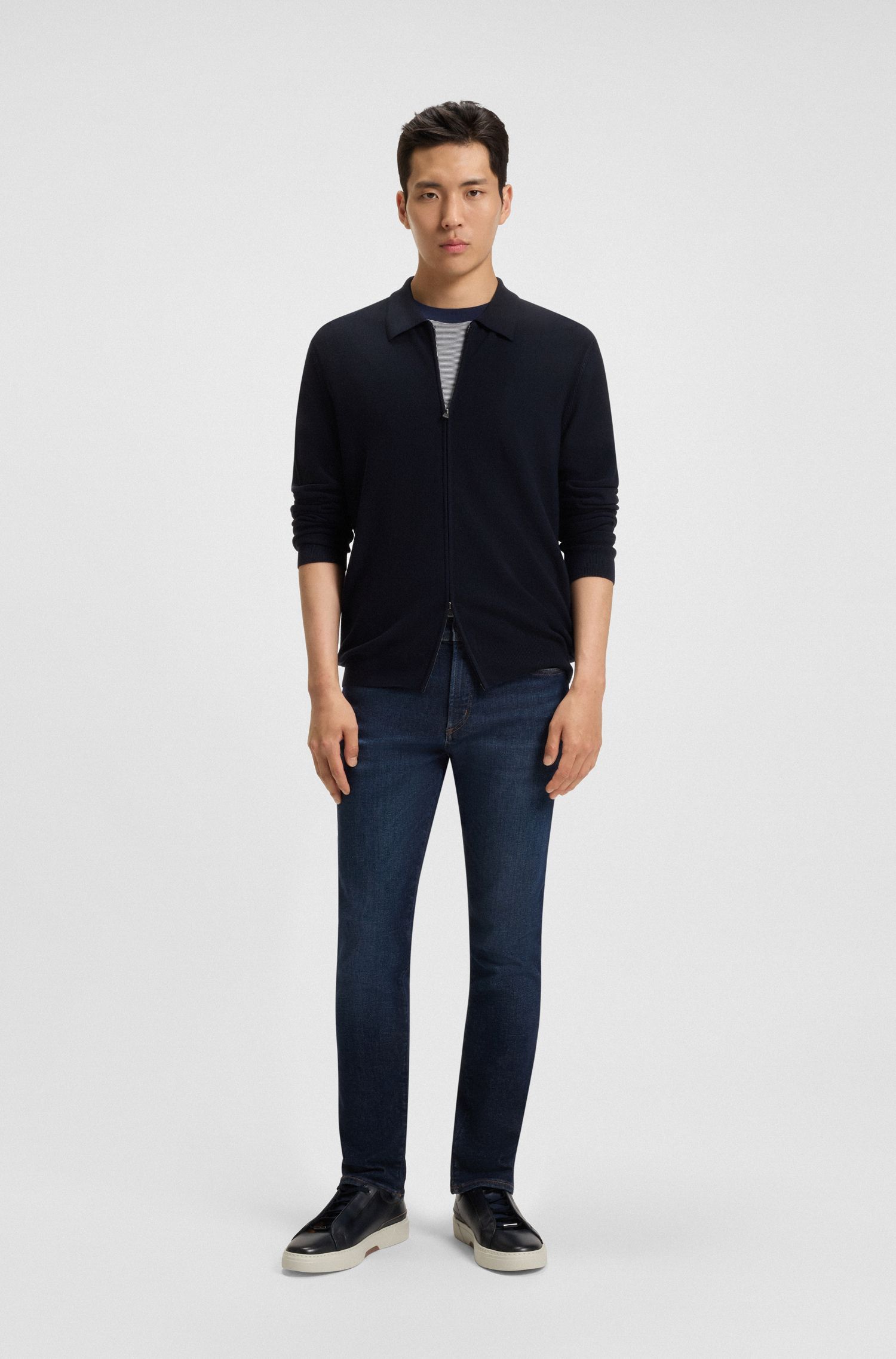 BOSS - Quần jeans dáng slim fit vải denim xanh co giãn hiệu năng