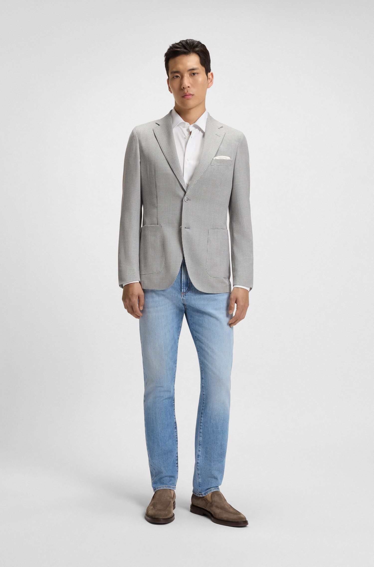BOSS - Quần jeans dáng slim fit vải denim xanh co giãn thoải mái