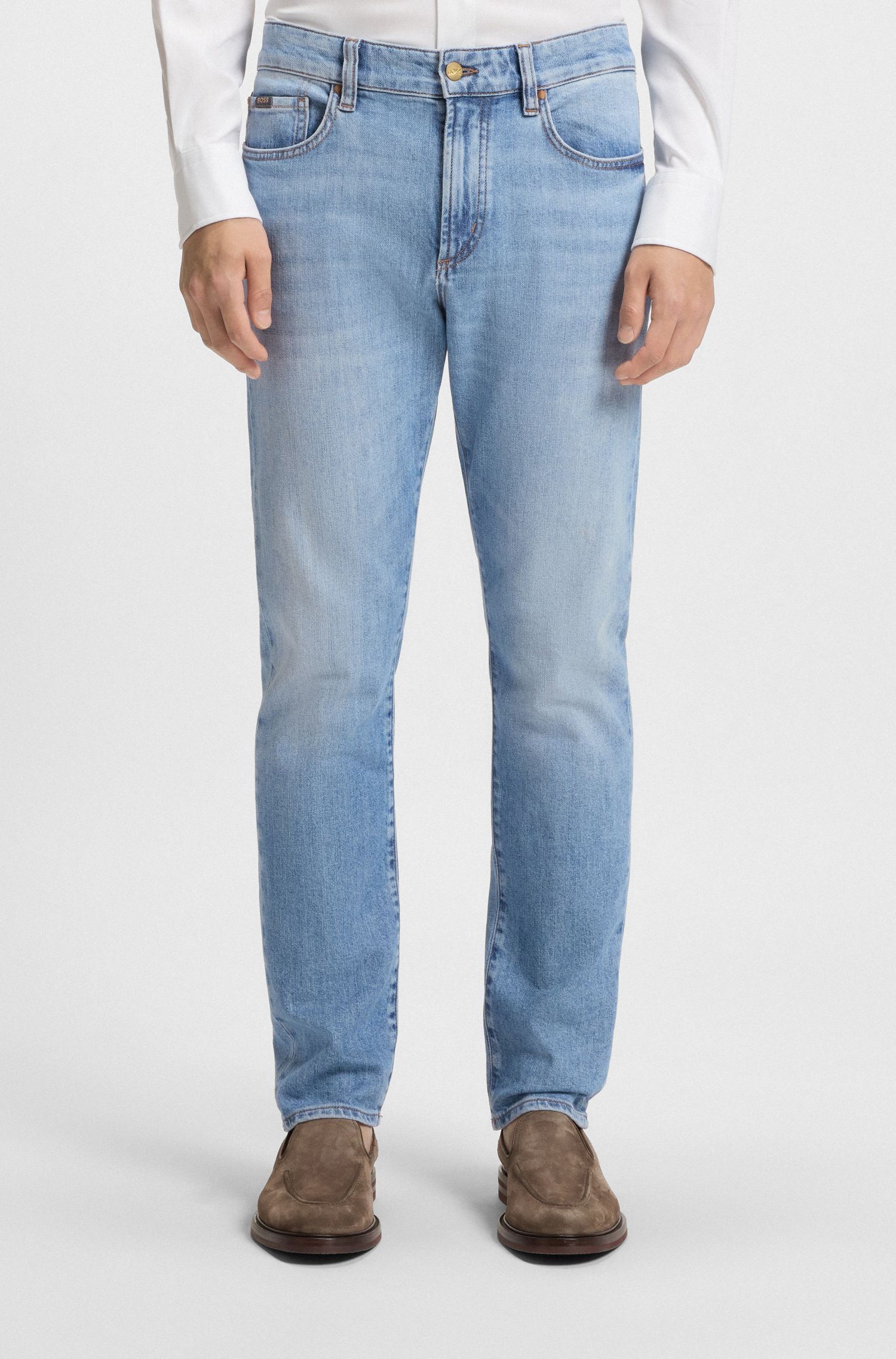 BOSS - Quần jeans dáng slim fit vải denim xanh co giãn thoải mái