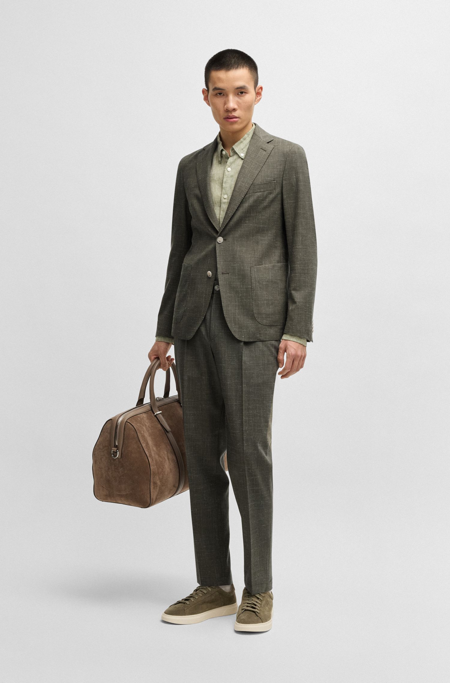 BOSS - Áo vest dáng ôm slim fit chất liệu len pha