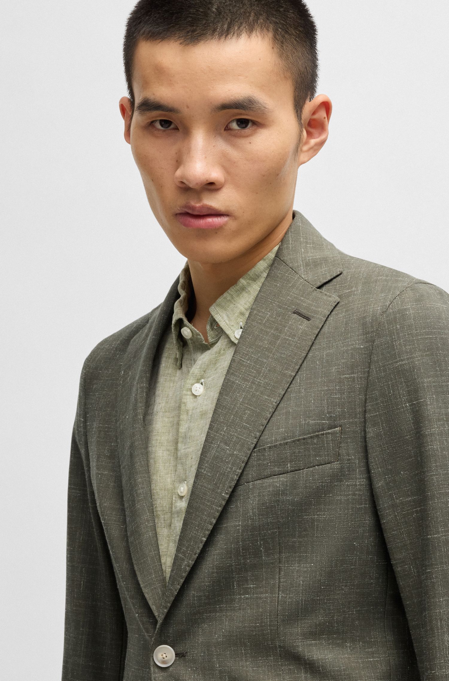 BOSS - Áo vest dáng ôm slim fit chất liệu len pha
