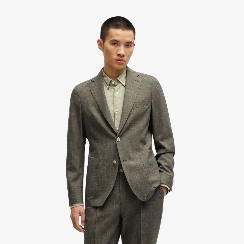 BOSS - Áo vest dáng ôm slim fit chất liệu len pha