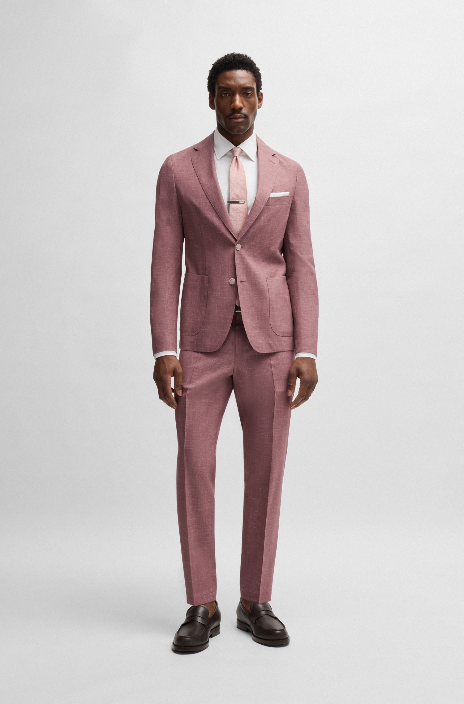 BOSS - Áo vest dáng ôm slim fit chất liệu pha len họa tiết