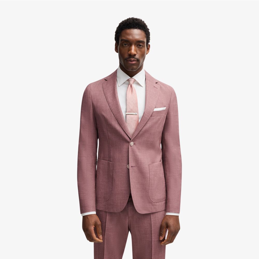 BOSS - Áo vest dáng ôm slim fit chất liệu pha len họa tiết
