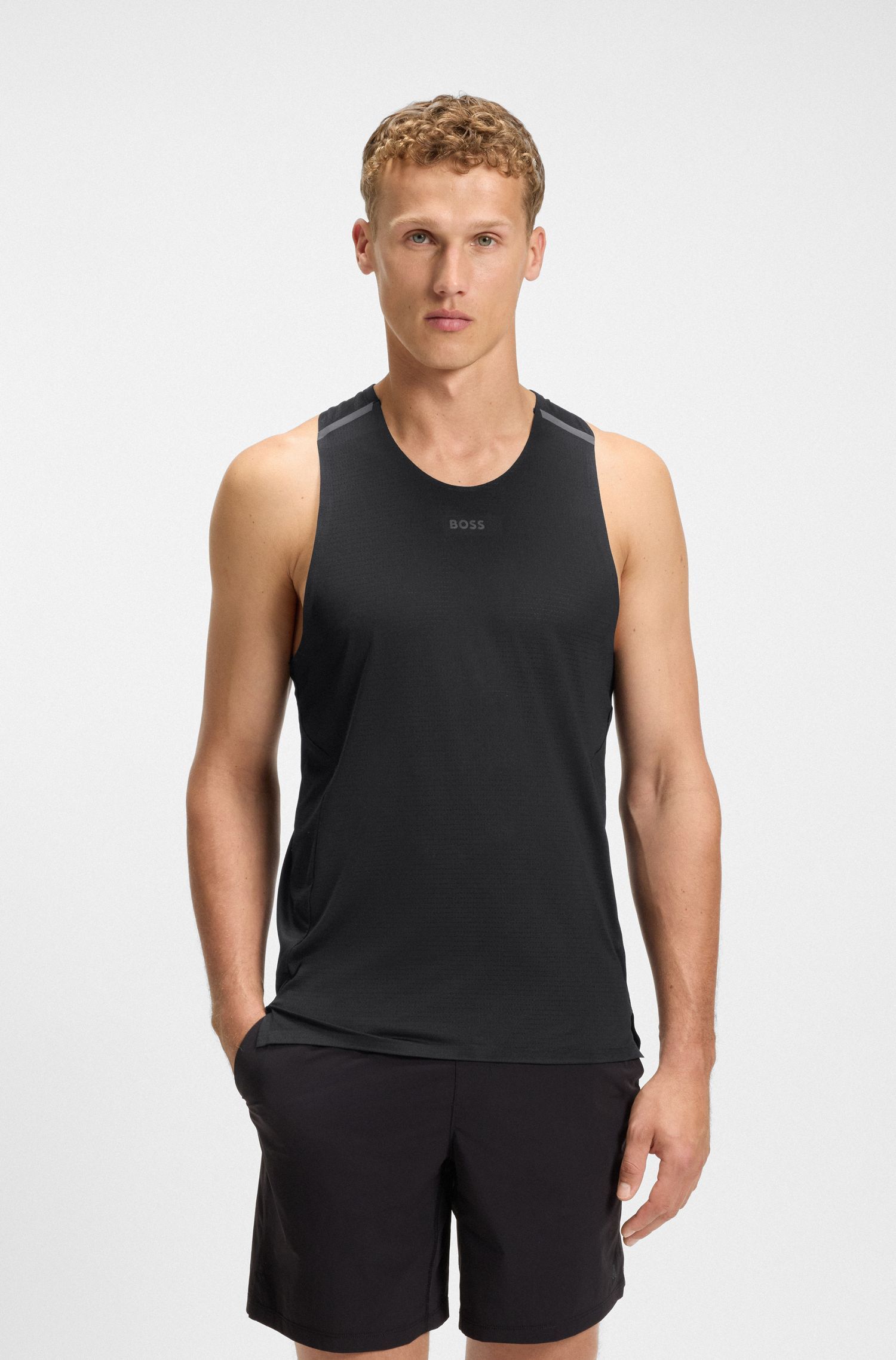 Áo tank top thể thao vải lưới jersey với chi tiết trang trí phản quang