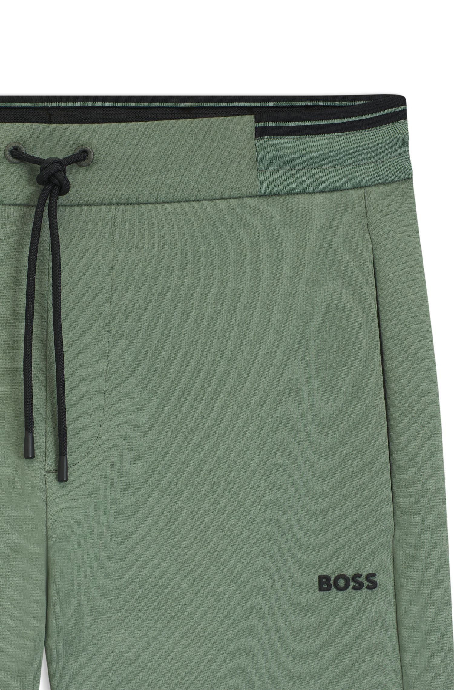BOSS - Quần thể thao vải cotton pha với viền sọc