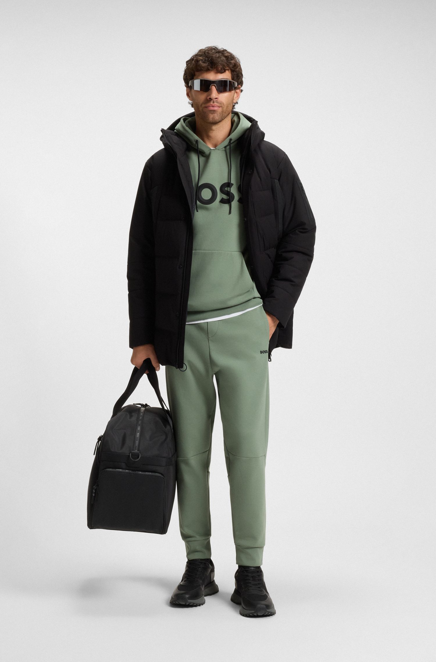 BOSS - Quần thể thao vải cotton pha với viền sọc