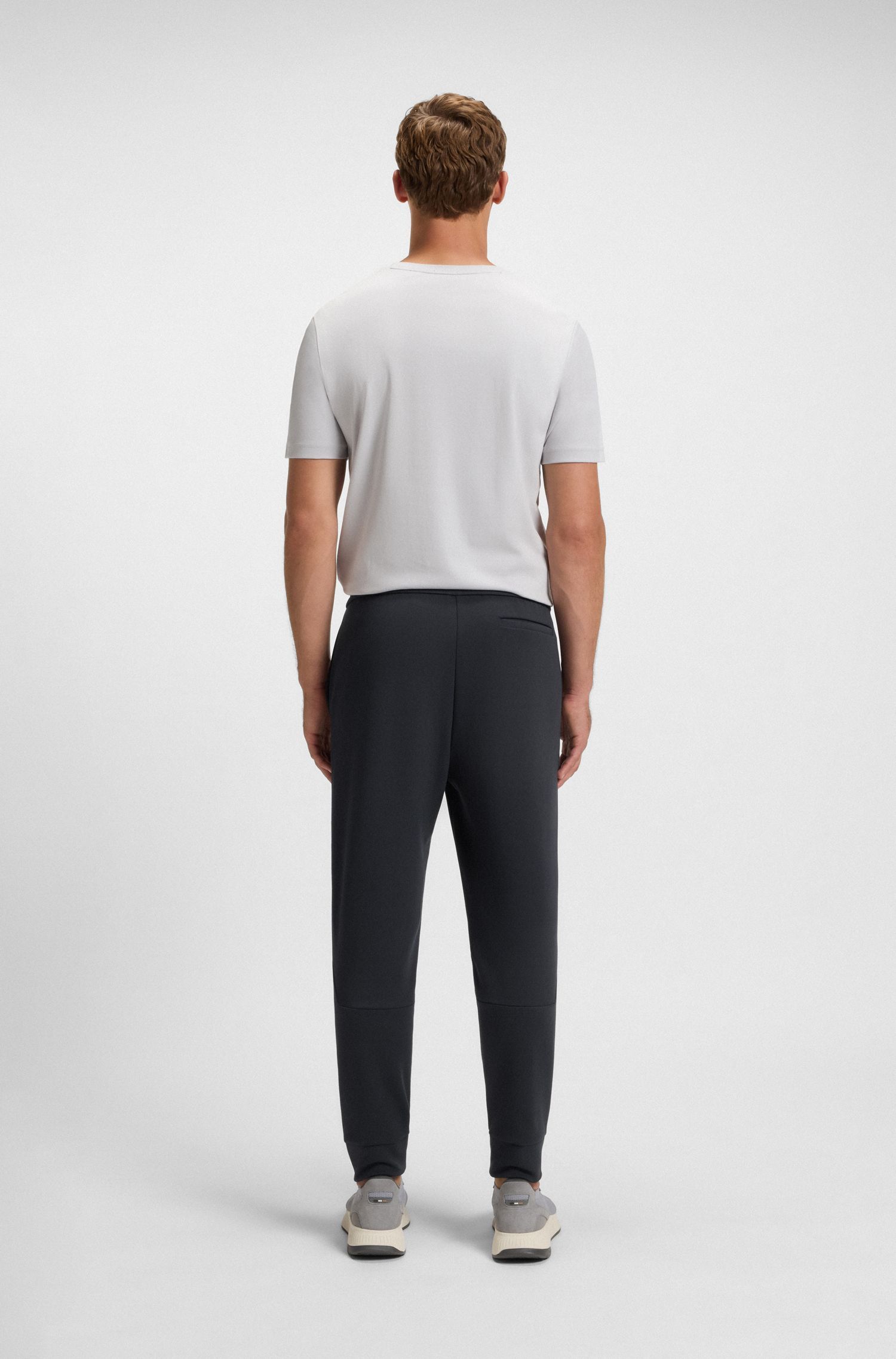 BOSS - Quần thể thao vải cotton pha với viền sọc
