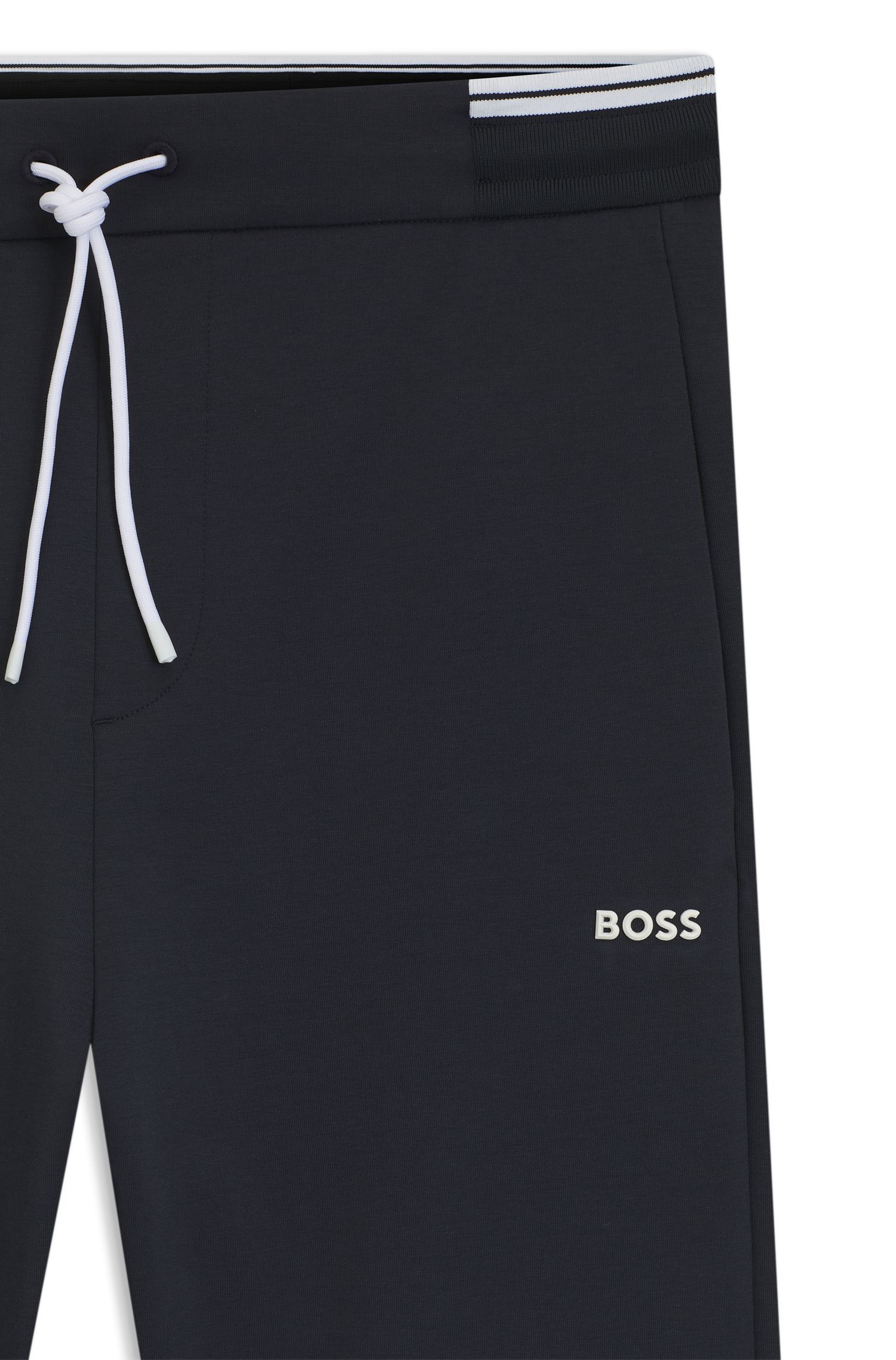 BOSS - Quần thể thao vải cotton pha với viền sọc