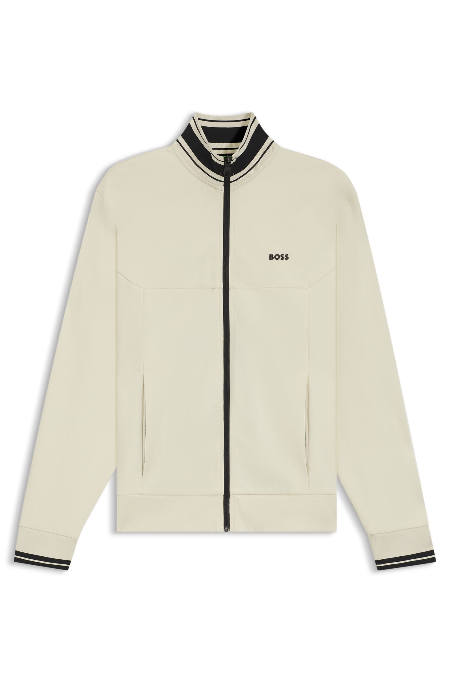 BOSS - Áo nỉ kéo khóa vải cotton pha với viền sọc