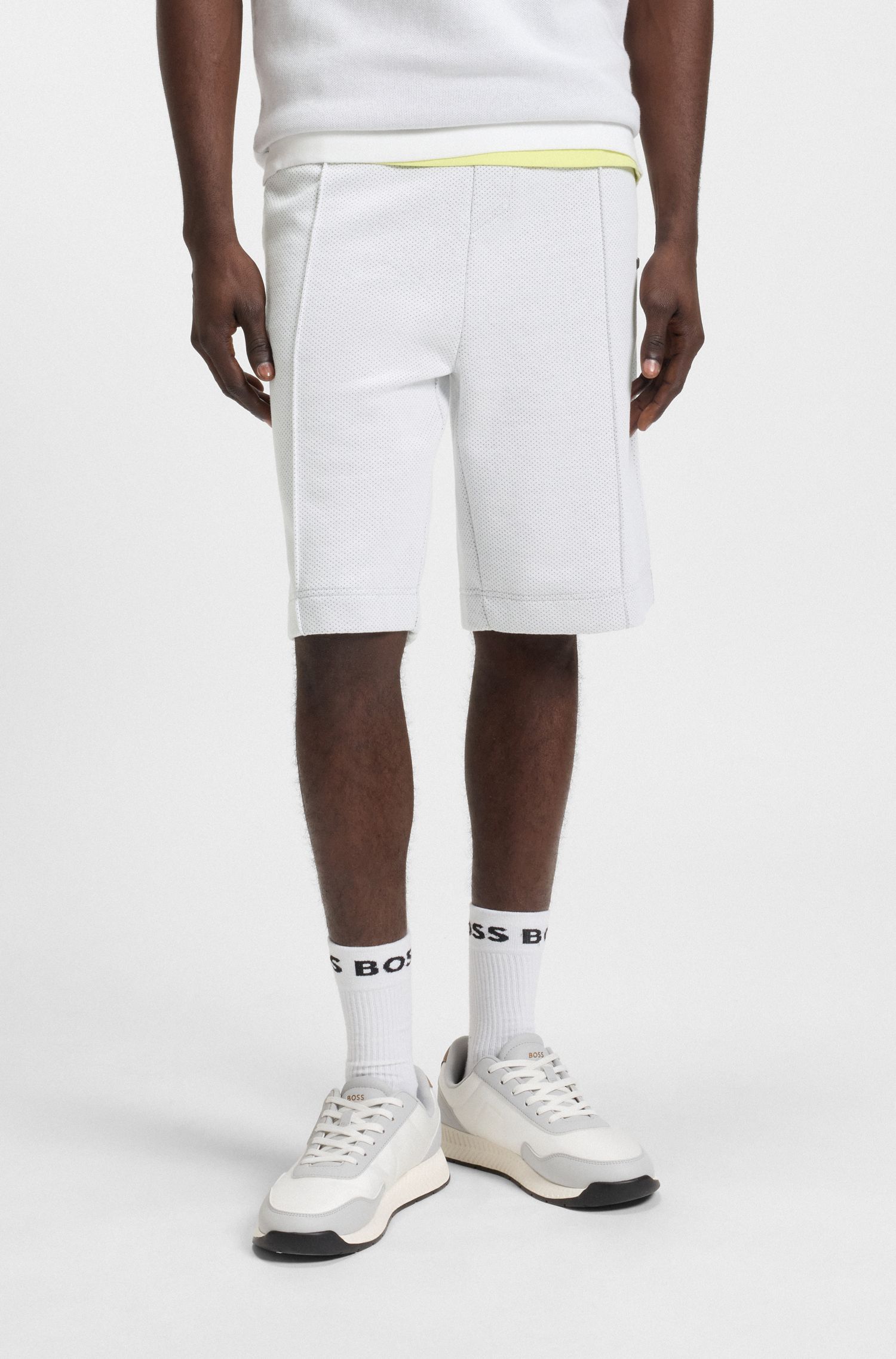 BOSS - Quần short dáng rộng vải jacquard chần bông